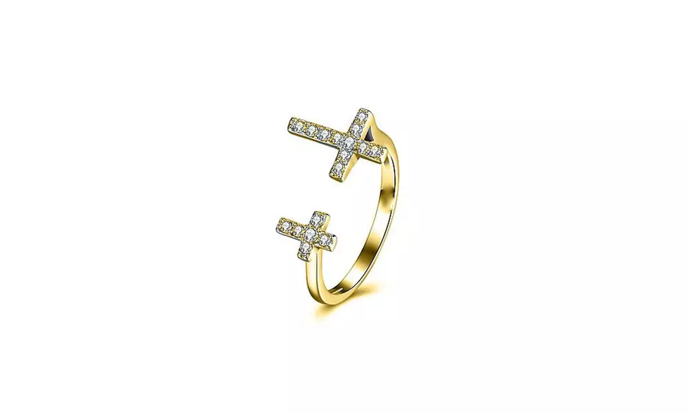 18K Gold Plated Double Cross Crystal Open Band - Second Medium