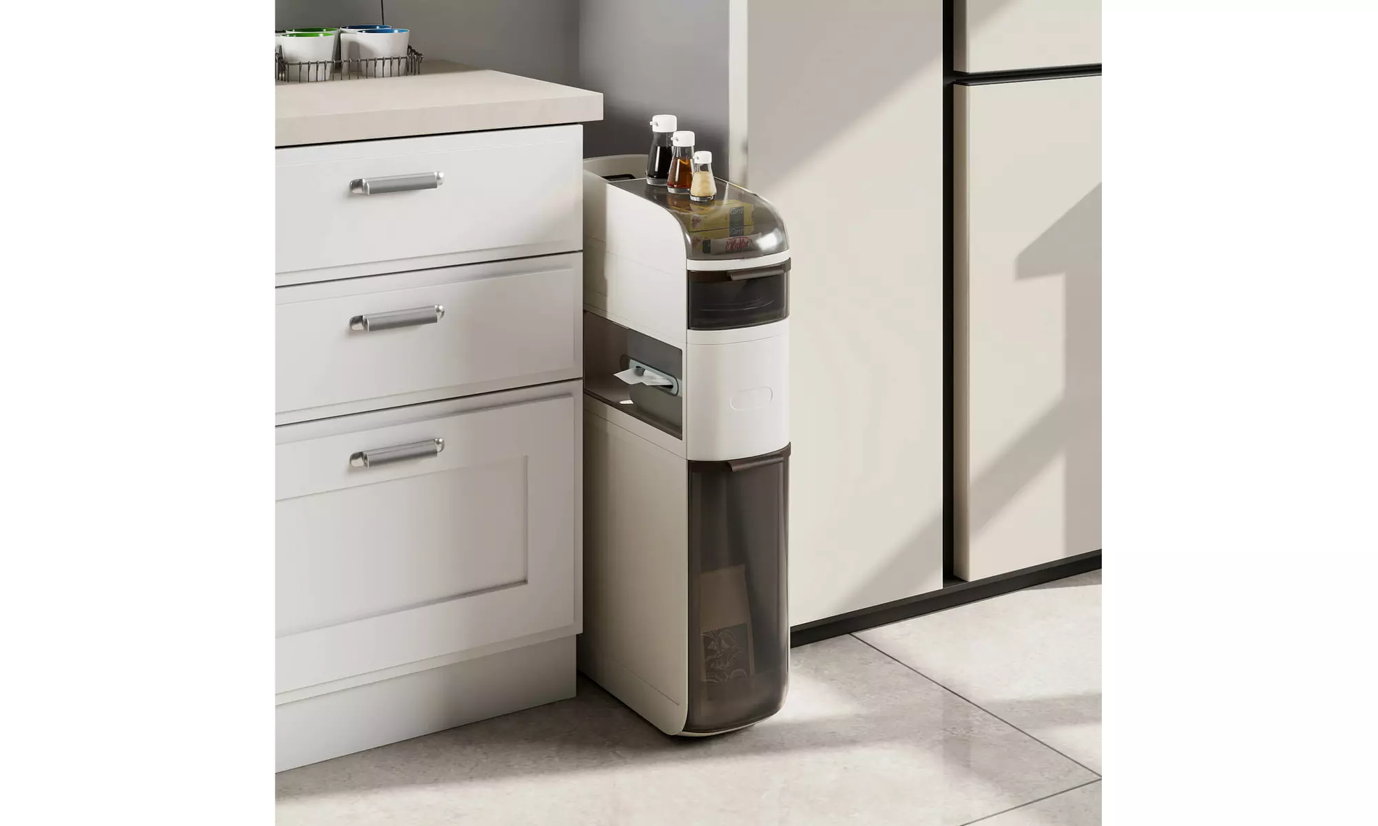 Costway Narrow Bathroom Storage Cabinet with Drawers Tissue Box Wheels