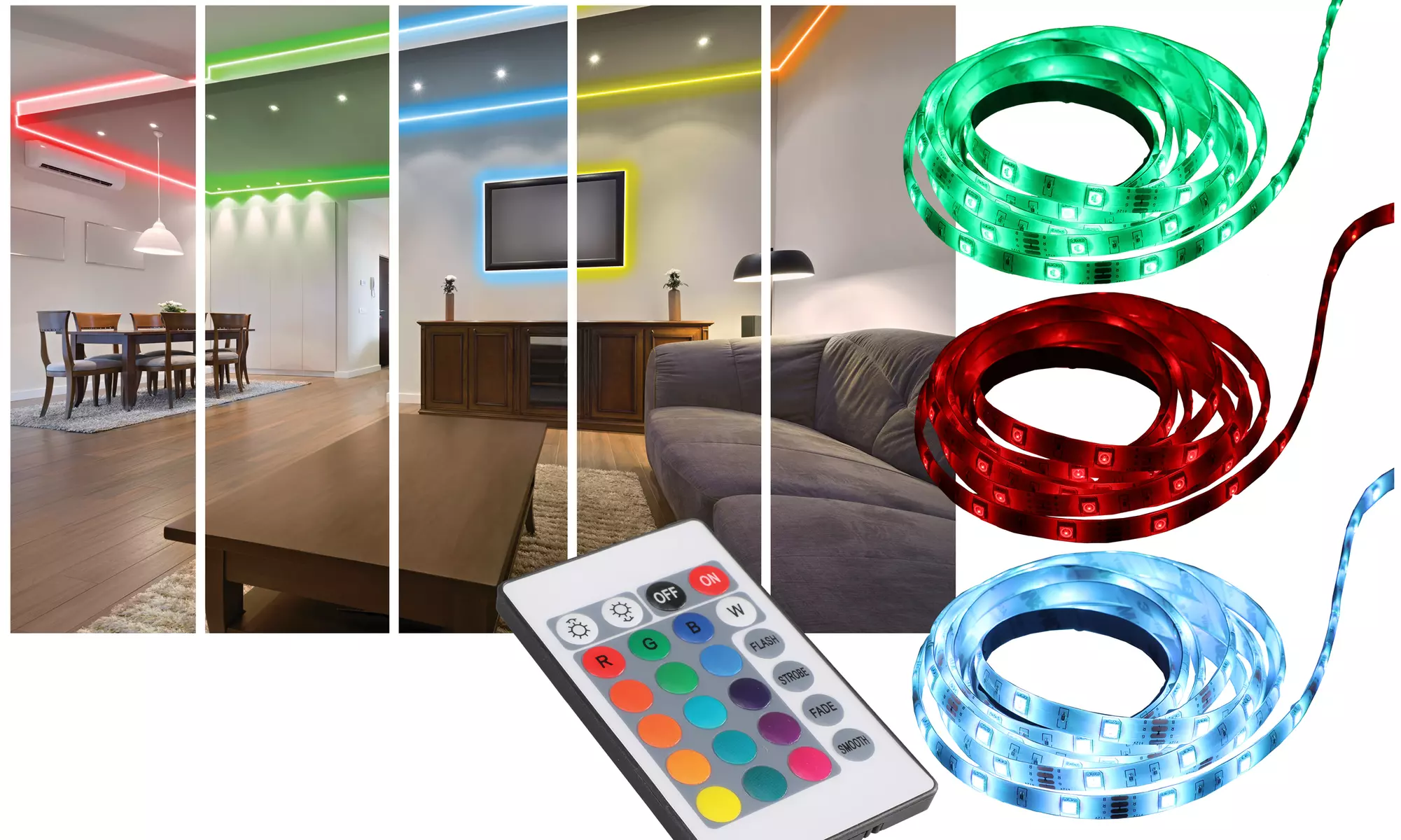 2 Pack - 18' RGB LED Tape Light with Remote Control - Second Medium