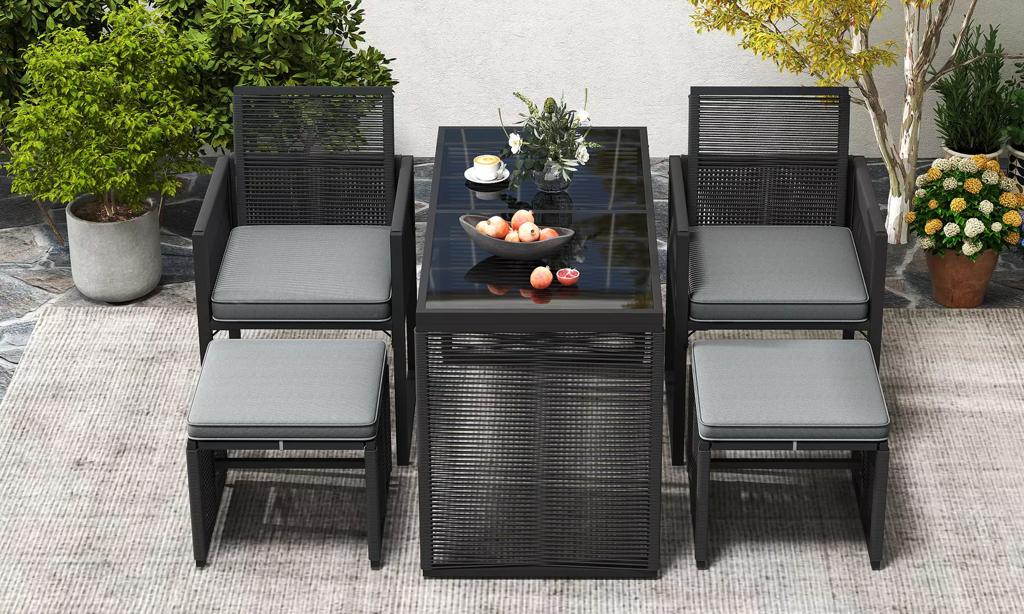 Costway Five-Piece Rattan-Effect Outdoor Dining Set