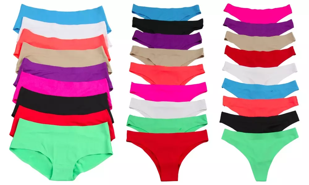 (12-Pairs) Women's Invisible No Show Lightweight Laser Cut Panties - Primary Image
