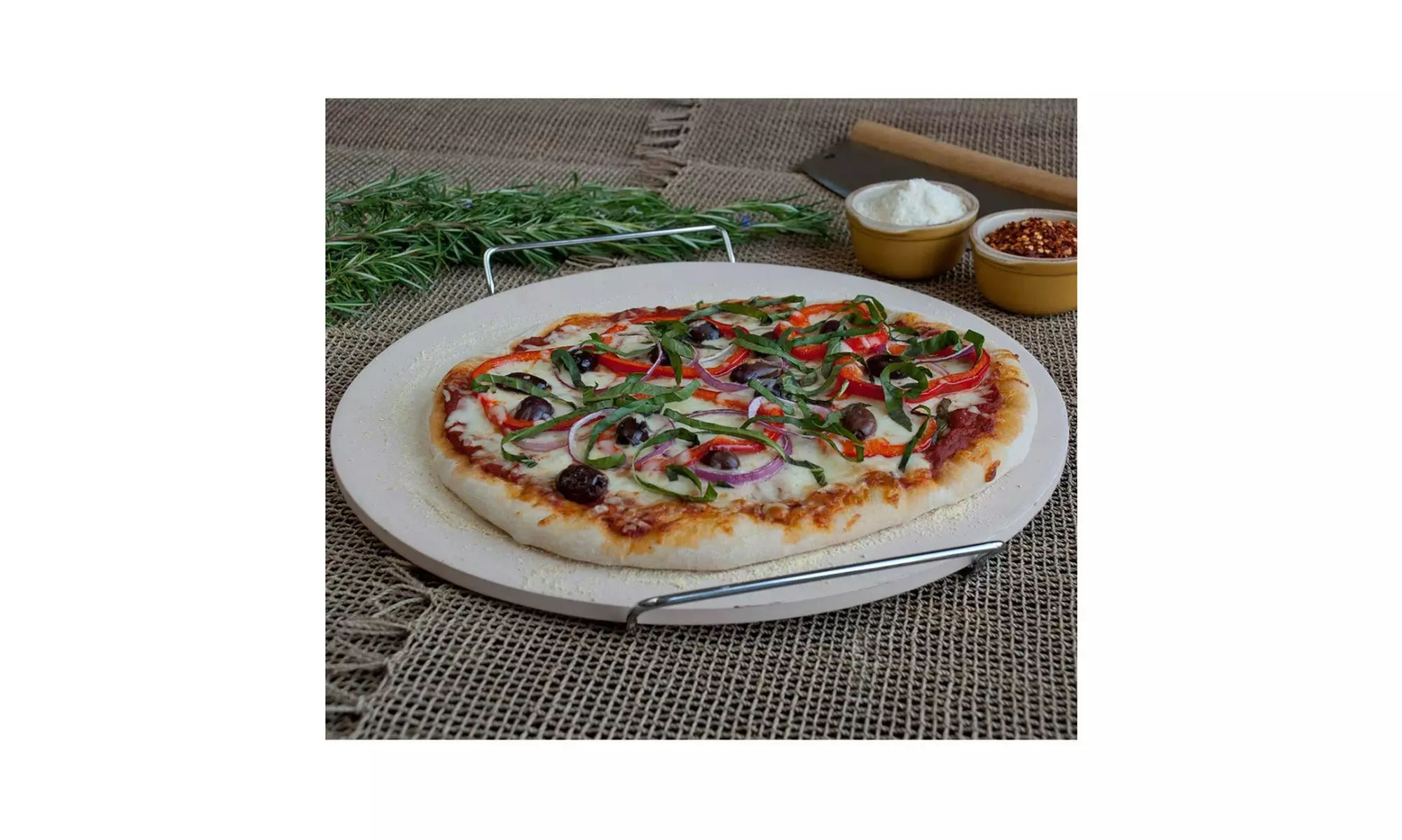 Pizzacraft Round Pizza Stone with Wire Frame (15-Inch) - Primary Image
