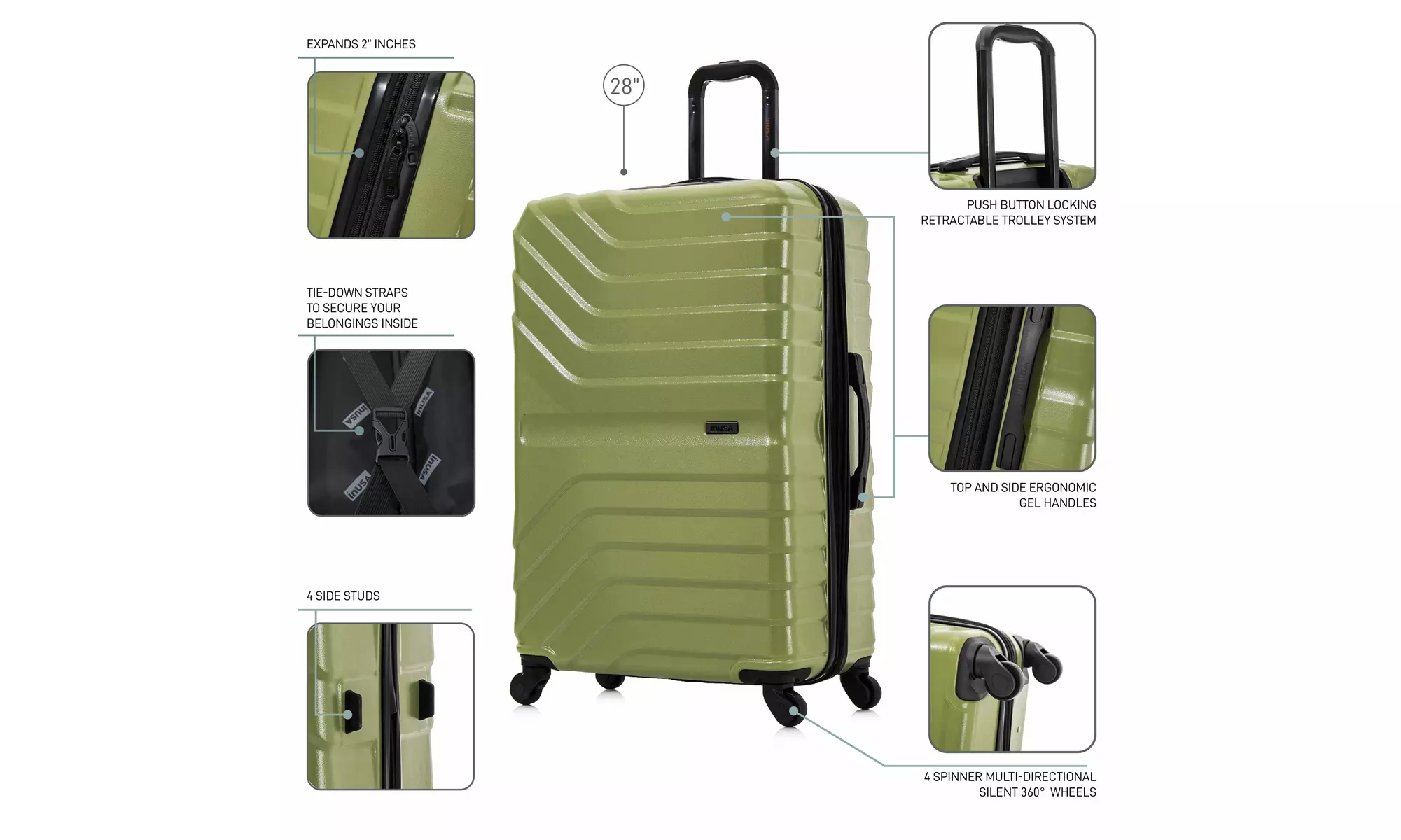 3-Piece InUSA Aurum lightweight hardside spinner Luggage Set 20"/24"/28"
