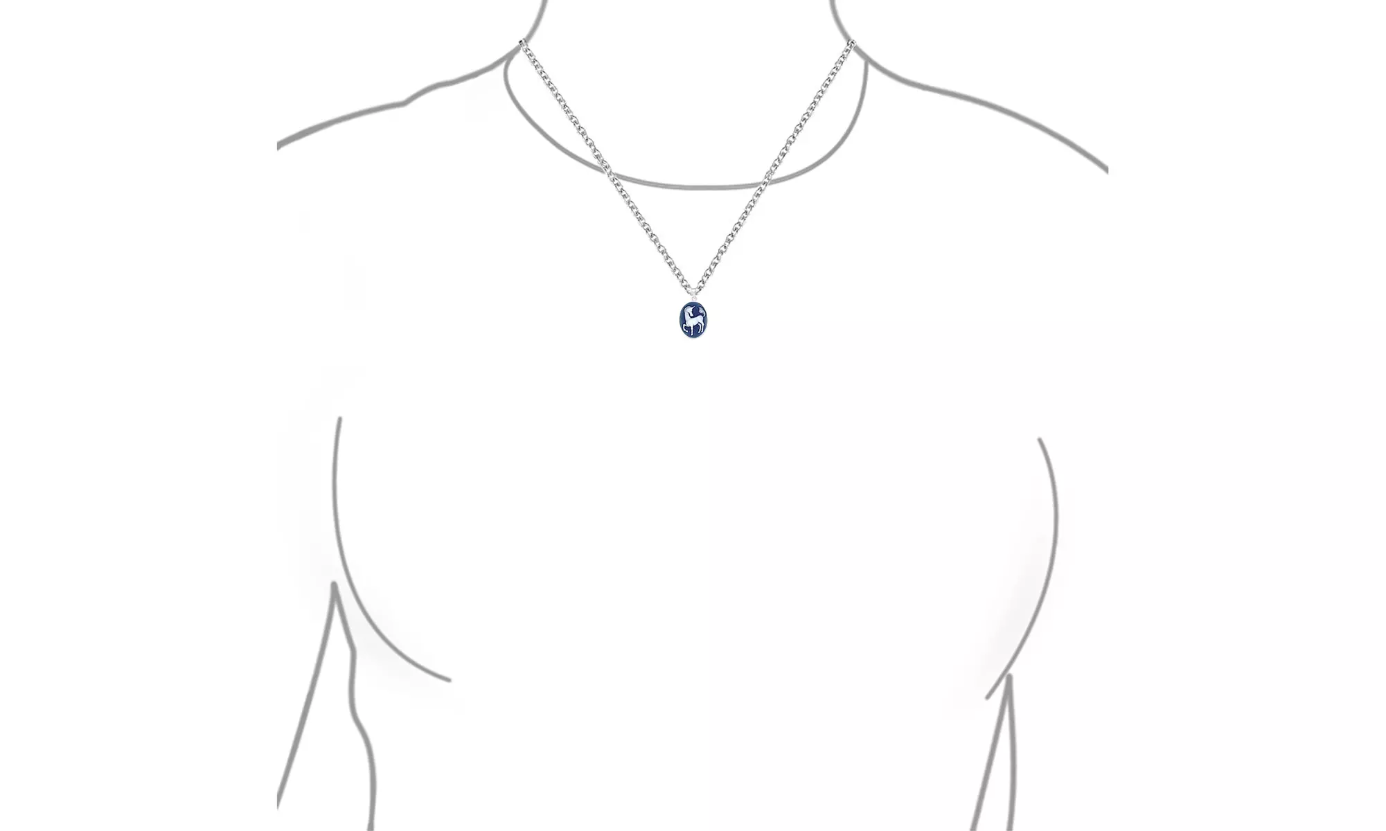 Medallion Pegasus Blue Unicorn Cameo Pendant Necklace Sterling Silver - Second Medium