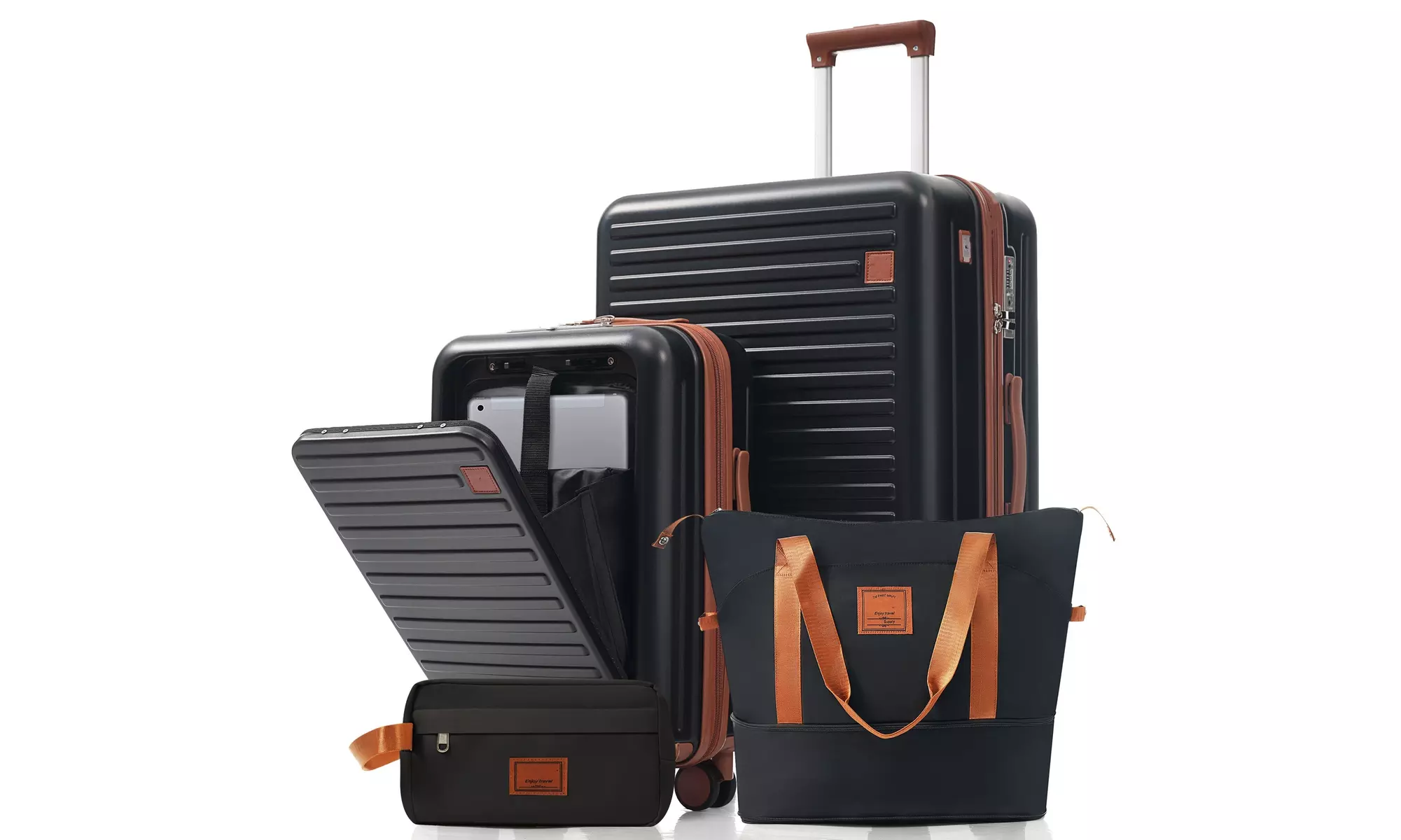 4-Piece Luggage Set with USB Charging Ports - 20in Carry-On (Front-Opening) 28in