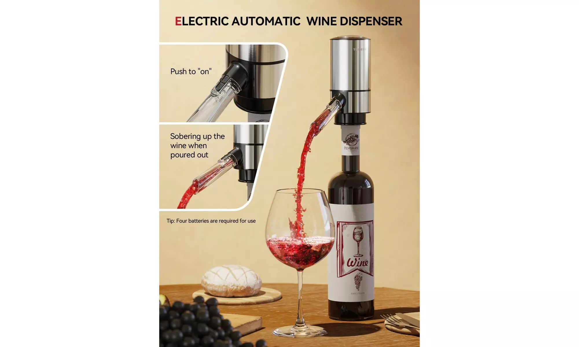 Tomeem Electric Wine Opener Gift Set with Aerator, Stoppers & Foil Cutter