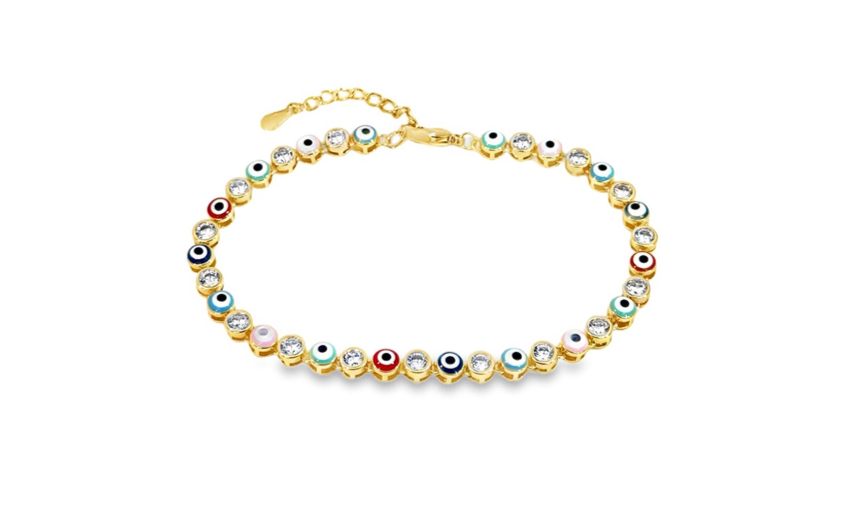 BDS Treasures Multi Color Evil Eye Bracelet, Gold-Plated Protection 