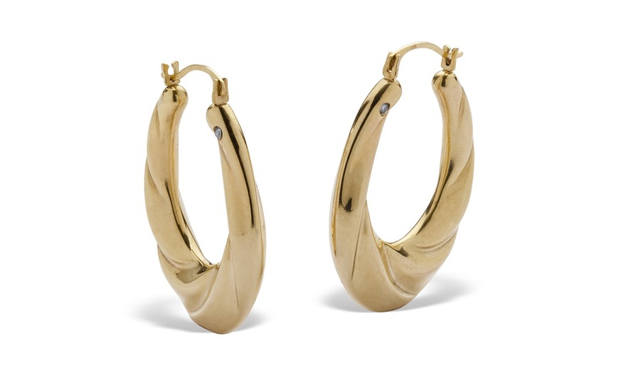 14k Gold Twisted Hoop Earrings Nano Diamond Resin Filled 