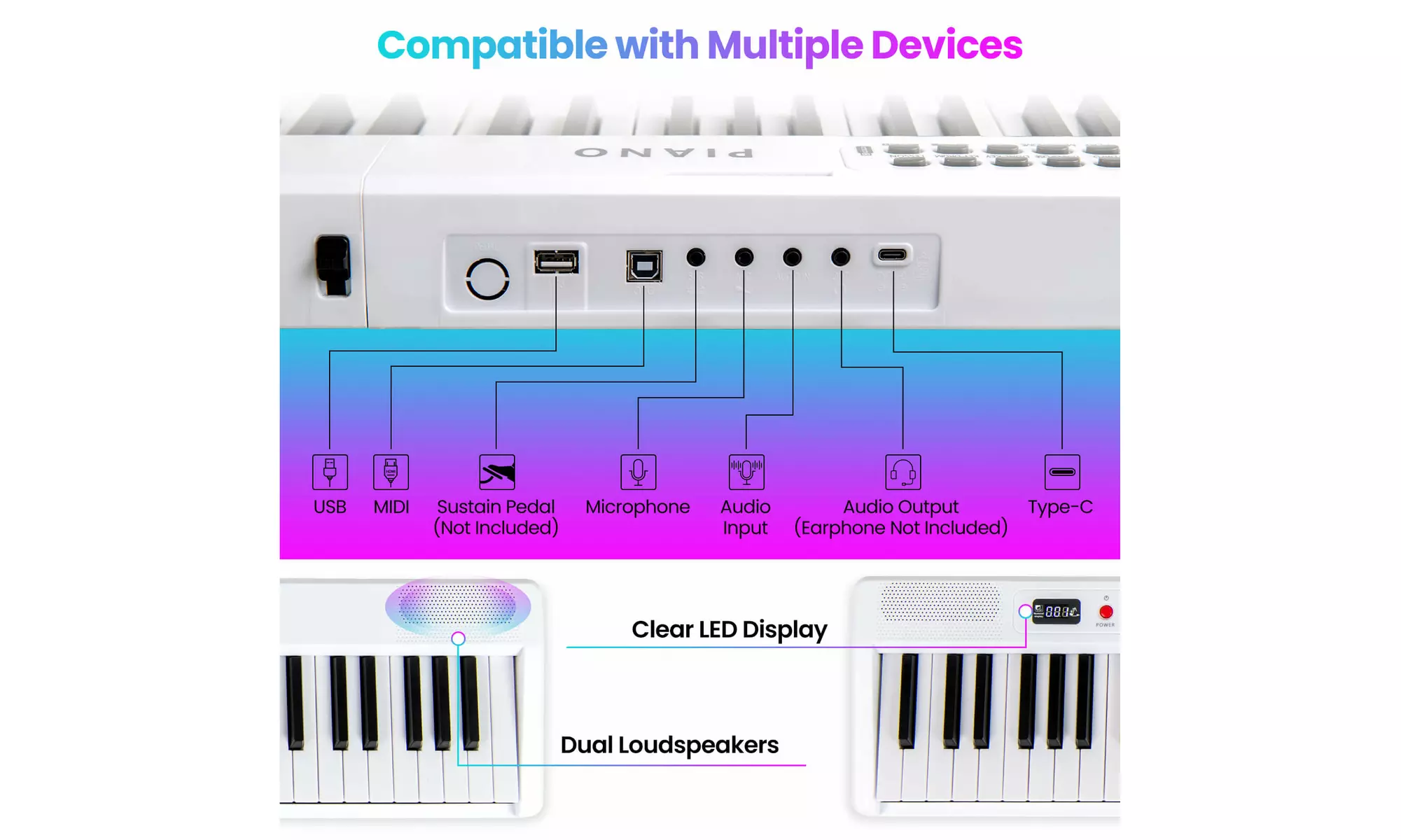 Costway 88 Key Folding Piano Keyboard with Wireless MIDI Dual Speakers