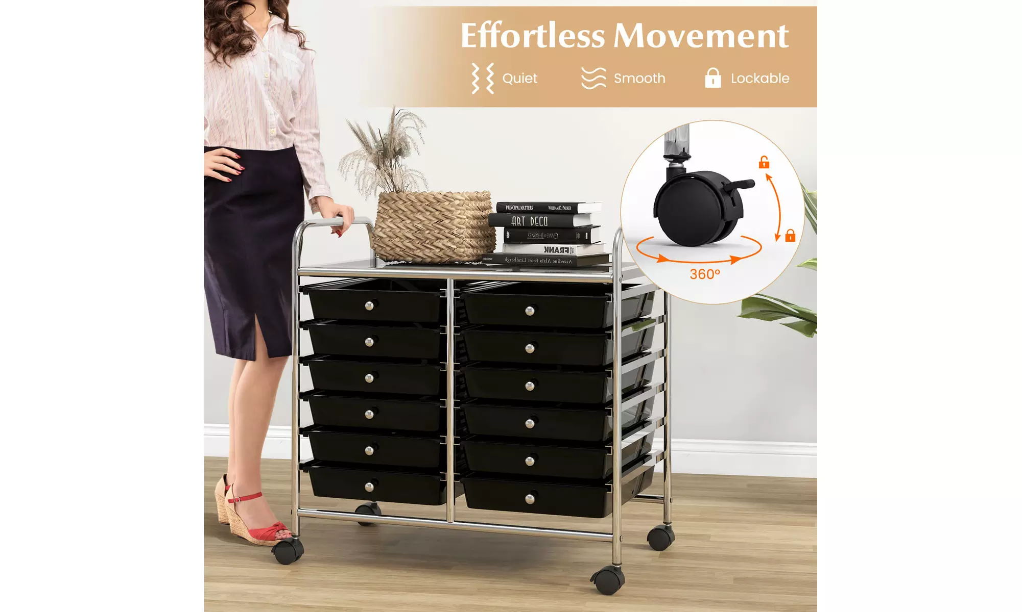 Costway 12 Drawers Rolling Cart Storage Scrapbook Paper Studio Organizer Bins