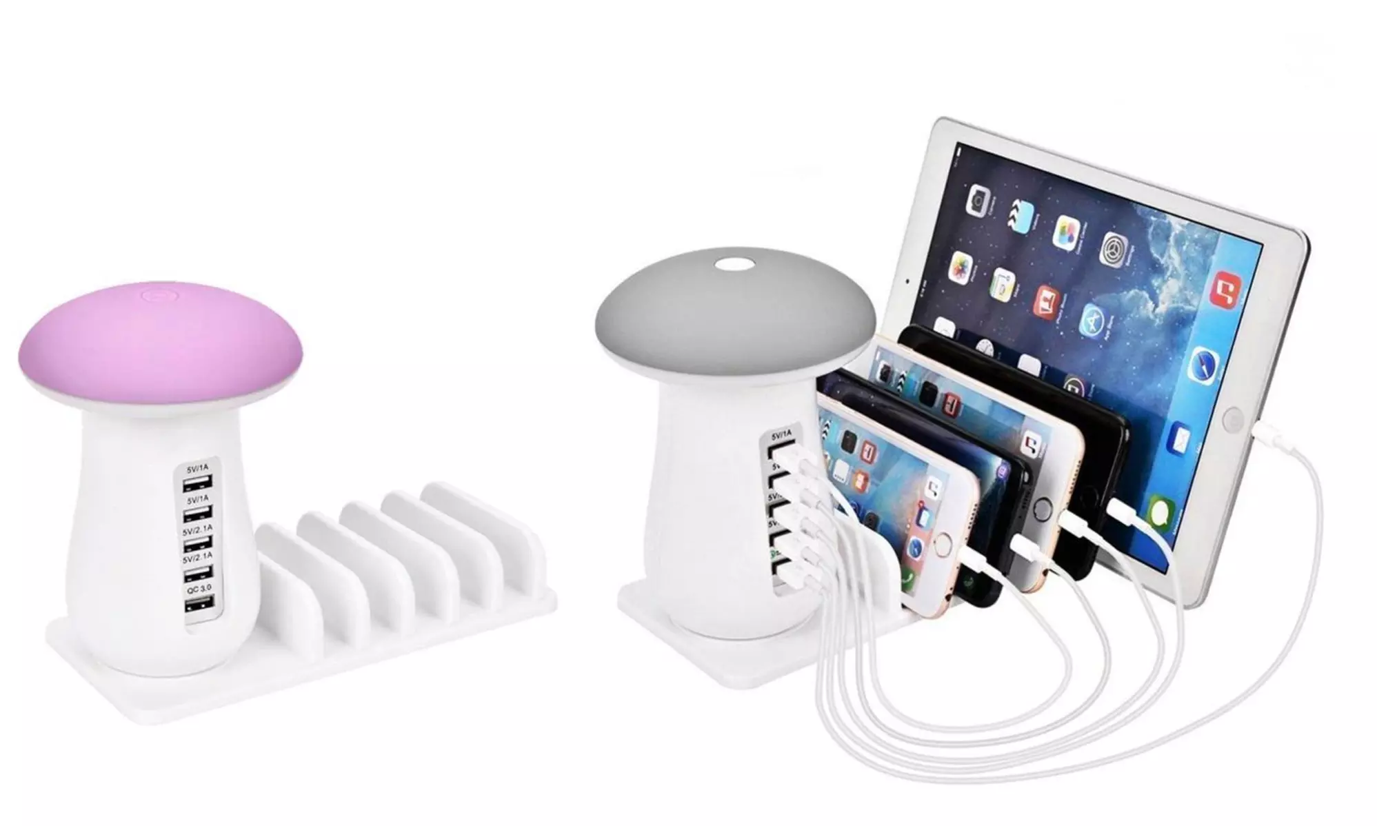 Zummy LED Mushroom Light Lamp 5 Powered USB Stand Charging Docking Station  - Primary Image