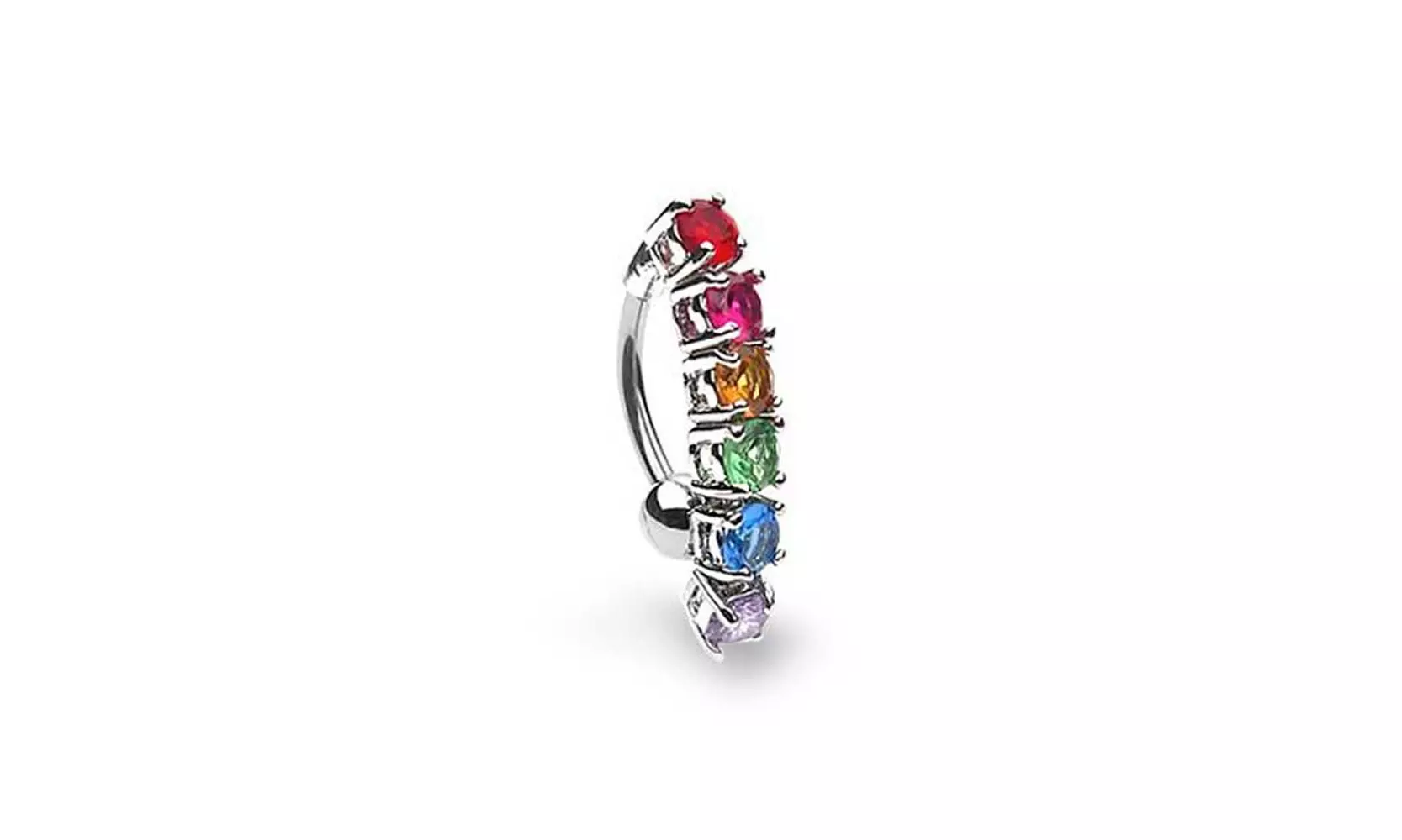 Gay Pride CZ Top Drop Belly Button Ring Silver Tone Surgical Steel 14G - Second Medium
