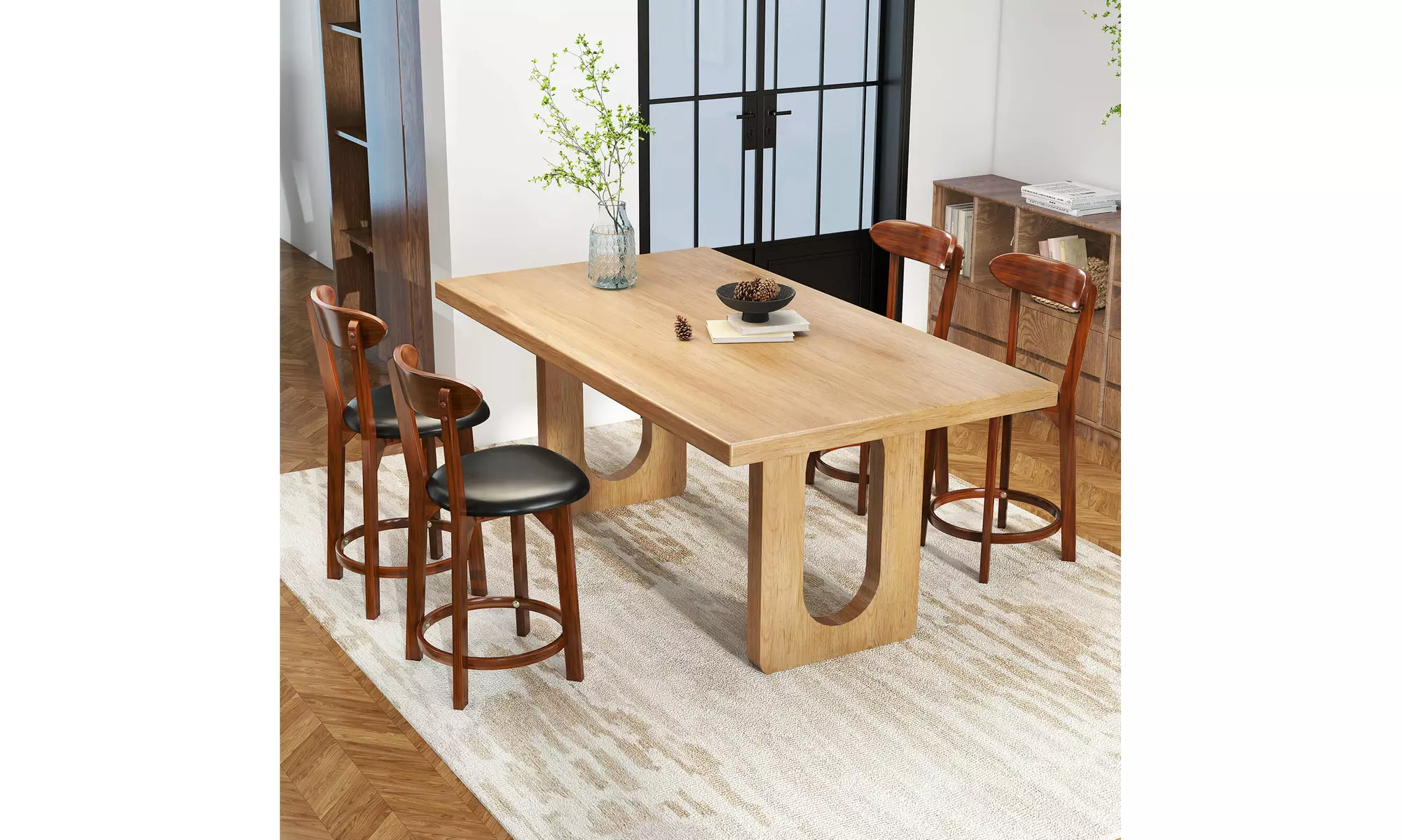 Costway Bar Stool with Curved Backrest & Footrest Counter Height Stools