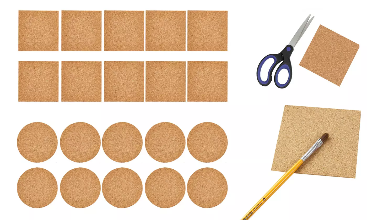 10 Pack Self-Adhesive Mini Backing Cork Sheets for Coasters and DIY Crafts - Primary Image