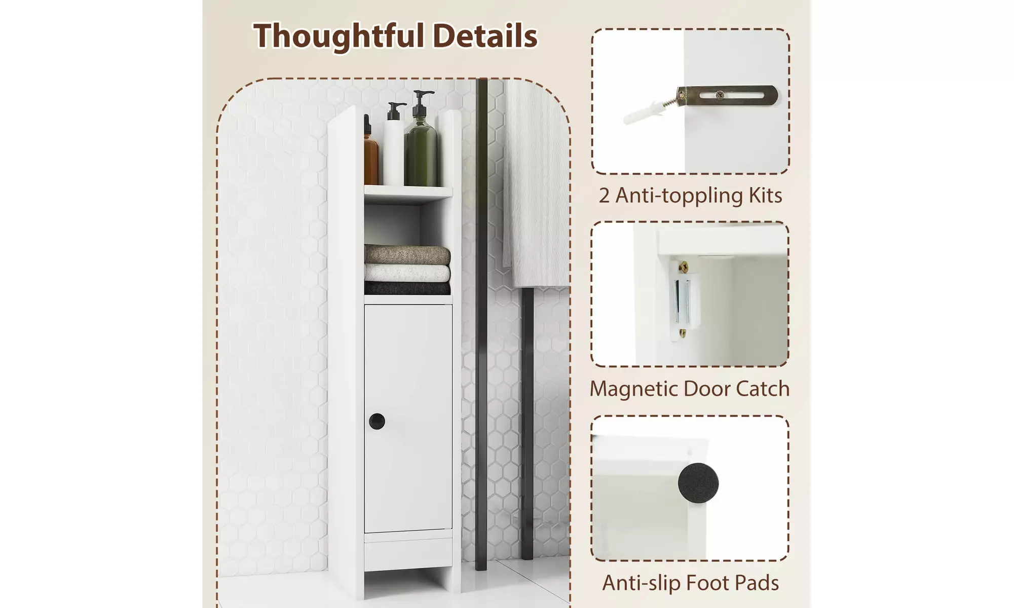 Costway Bathroom Storage Cabinet with Adjustable Shelf 1 Door & 2 Open Shelves