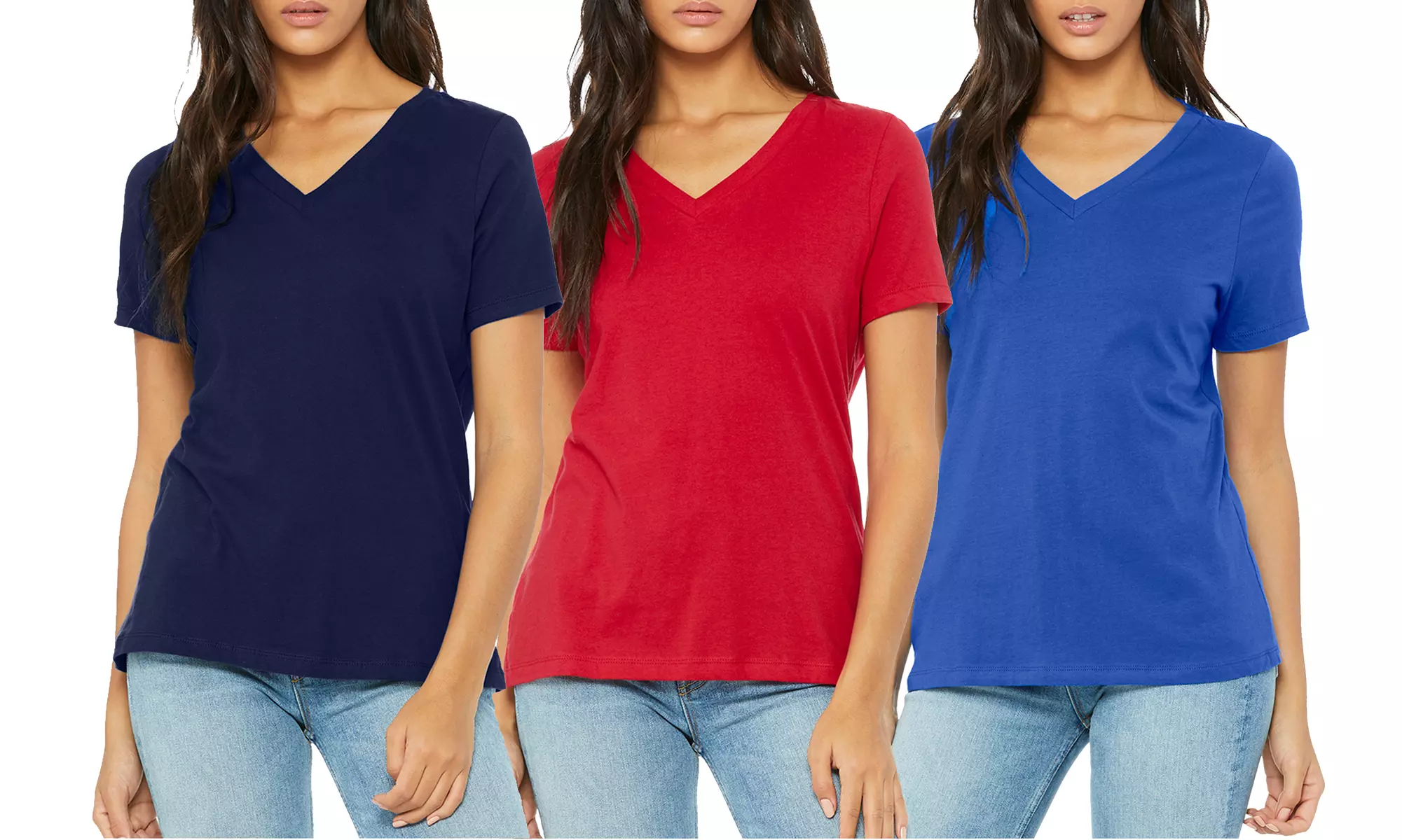 3-Pack Women's Loose Fit Short Sleeve V-Neck Classic Tee