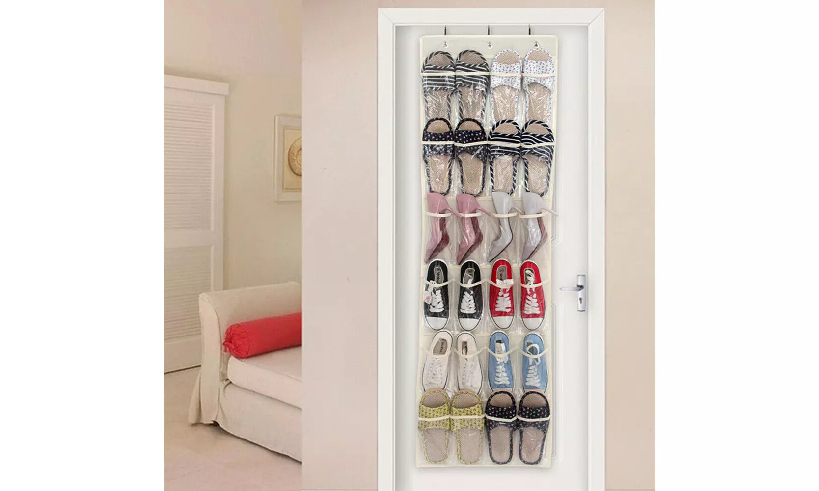 1-2 Pack 24 Wide Pockets Over the Door Shoe Organizer Hanging Shoe Holder