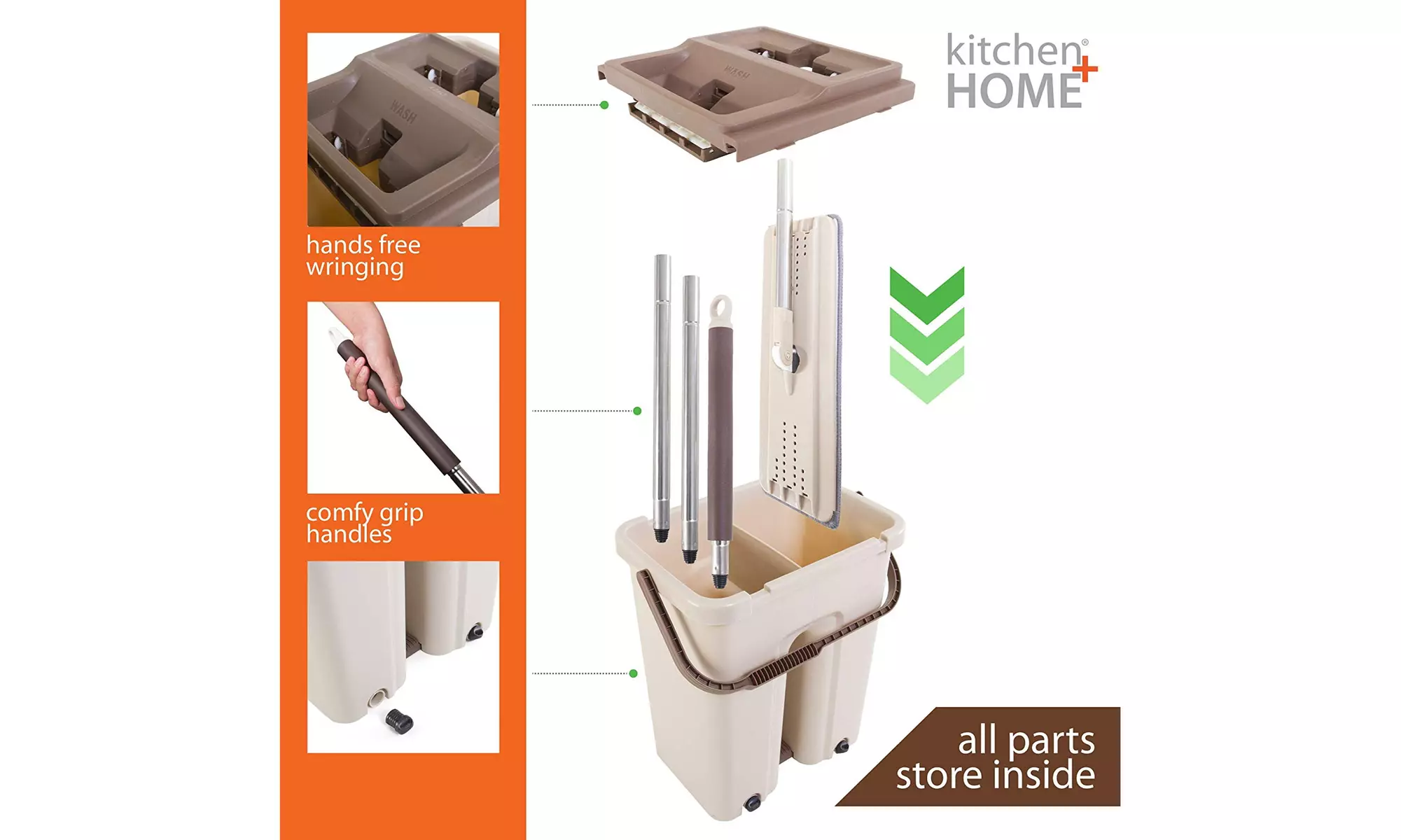 Self Cleaning Flat Mop Bucket with 2 Reusable Microfiber Mop Pads - Second Medium