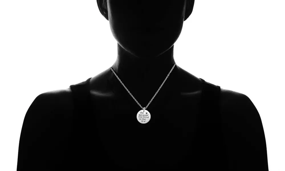 Sterling Silver She Believed She Could So She Did Engraved Necklace - Second Medium
