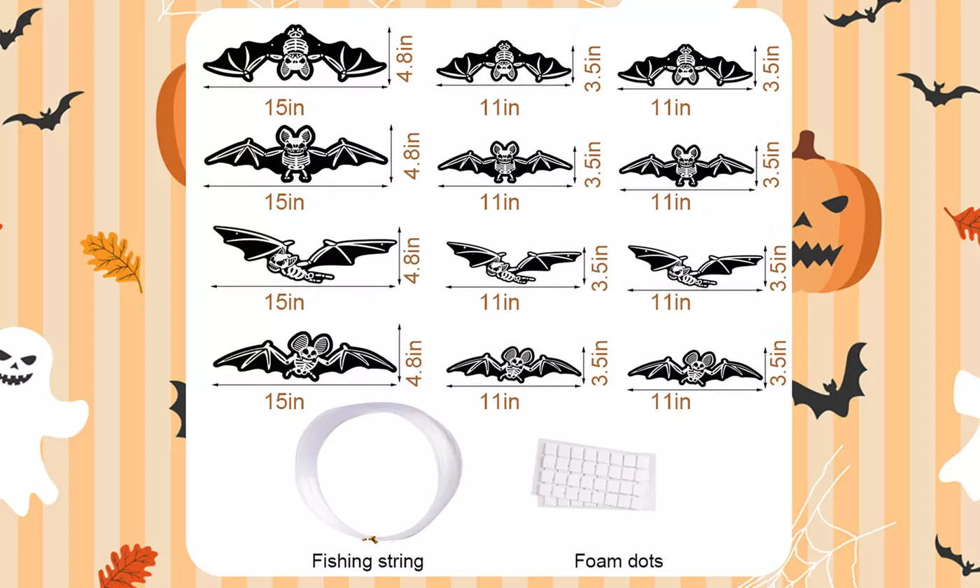 12pcs Hanging Bats for Halloween Decoration Outdoor Large Scary Flying Bat Decor