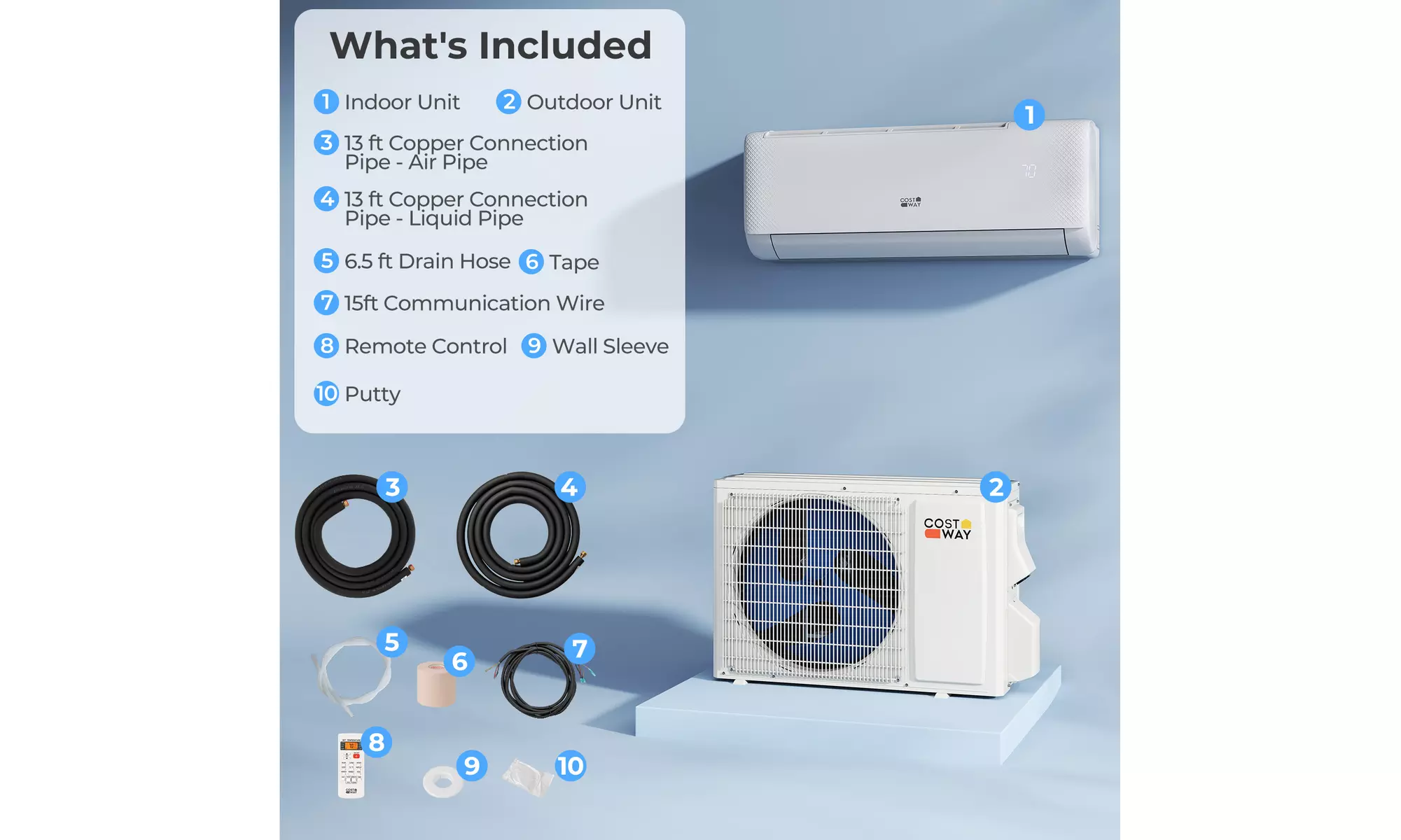 Costway Wifi Enabled Mini Split AC 20.5/22 SEER2 115V Inverter Air Conditioner