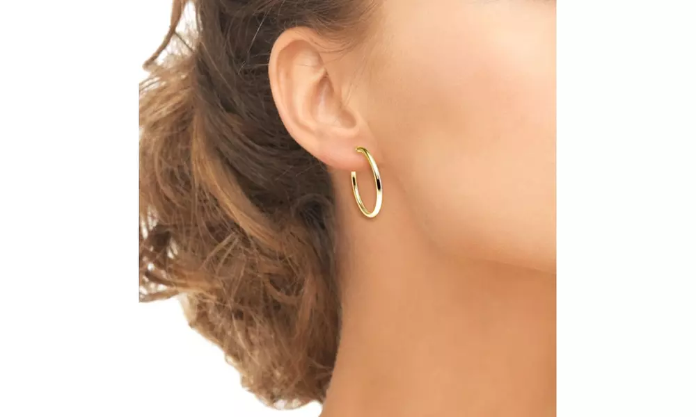 2 Pr Set Yellow Gold Flash 925 Silver 3mm Small Round Hoop Earrings, 35mm 45mm - Image 4