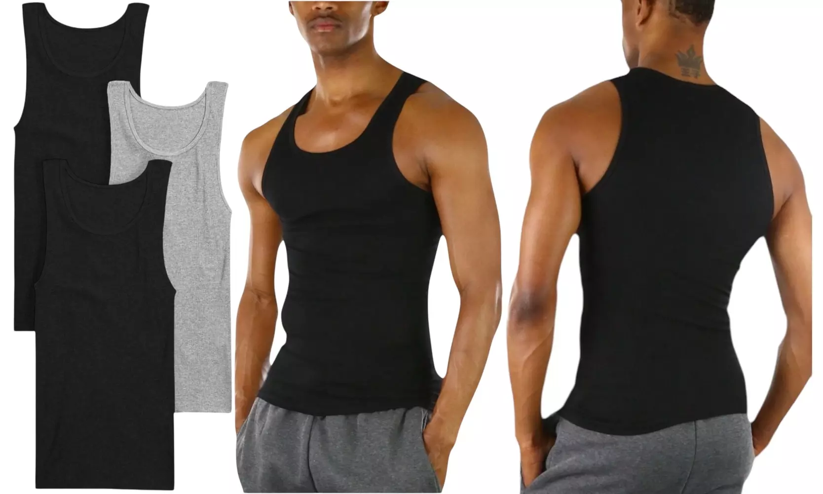 ToBeInStyle Men's Multi-Pack Of Slim Fit Shallow Scoop Neck Sleeveless A-Shirts