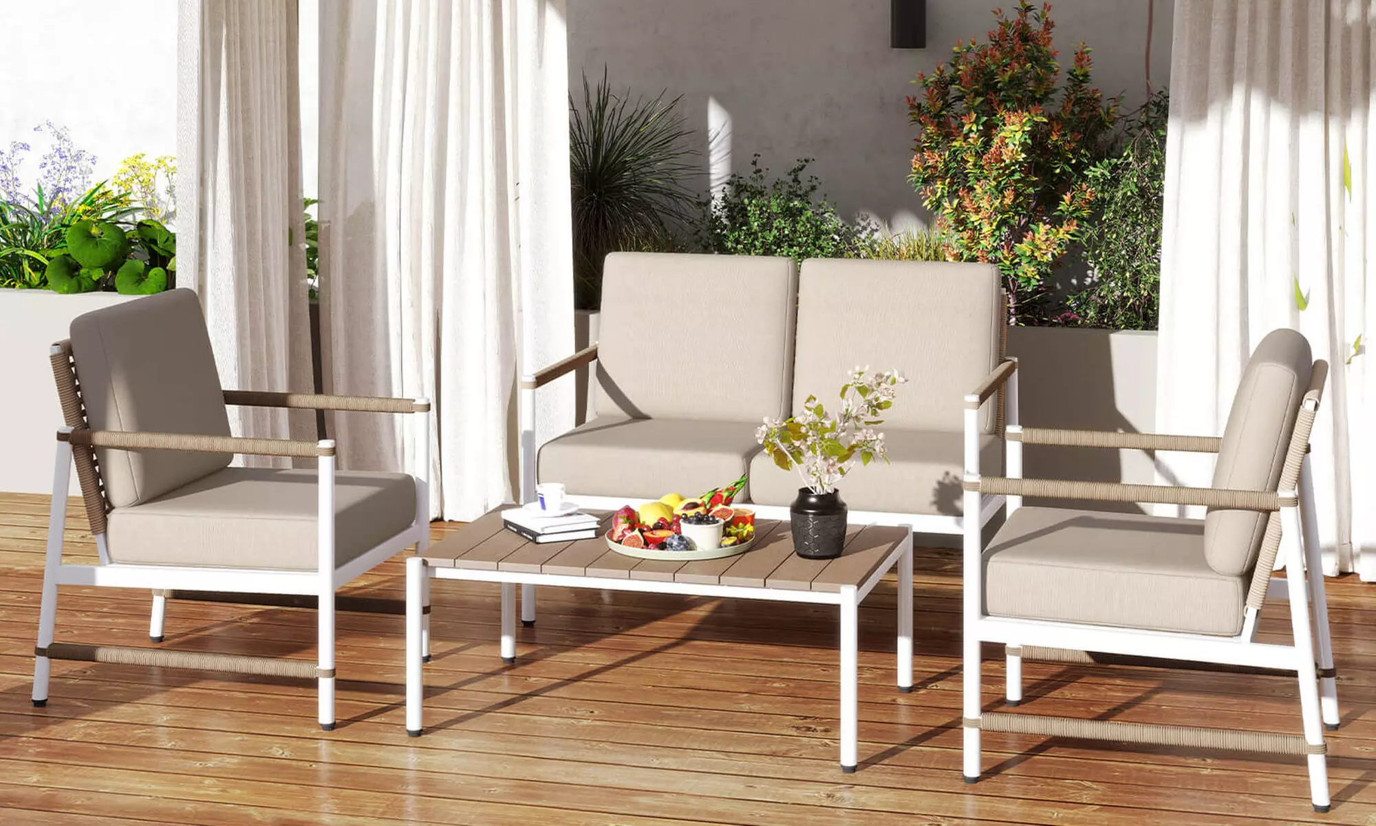 Costway Modern Bistro Set Set with Thick Cushions and Coffee Table 