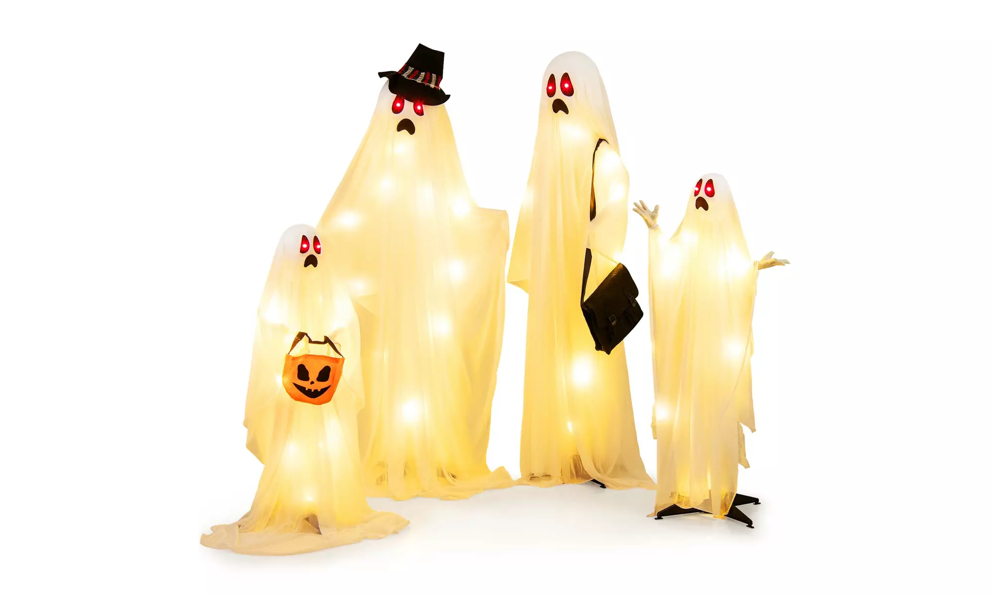 Costway 4 PCS Halloween Light up White Cloth Ghosts Life-size Standing Ghost