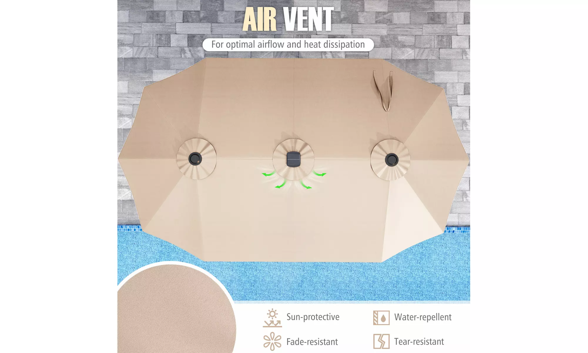 Costway 15.5 FT Extra-Large Patio Umbrella with LED Solar Lights