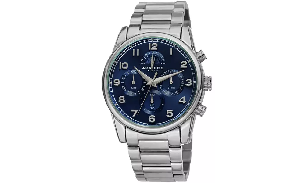 Men's Akribos XXIV Chronograph Dial Stainless Steel Link Bracelet