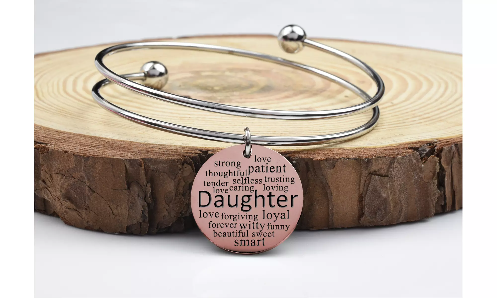 Solid Stainless Steel Inspirational Word Double Layer Bangle By Pink Box - Primary Image