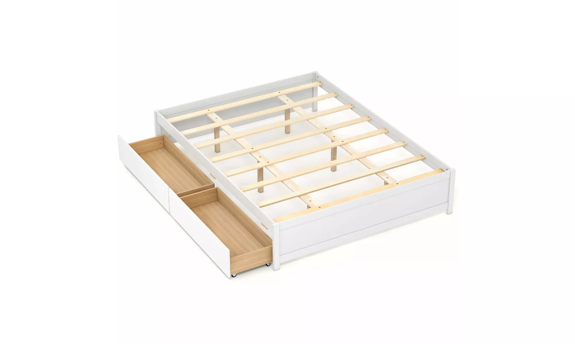 Costway Wooden Platform Bed Frame with 2 Rolling Storage Drawers