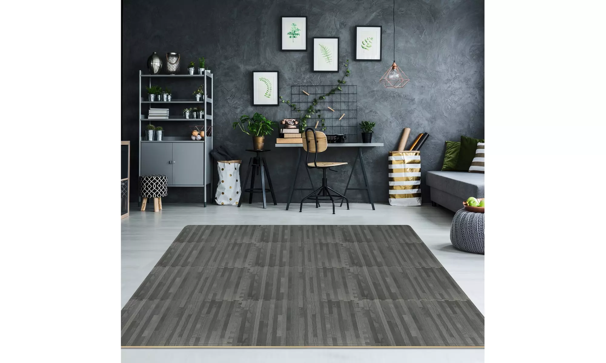 Sorbus Wood Grain Foam Interlocking Floor Mats 3/8" Thick - 12 Tiles - 48 SQ FT