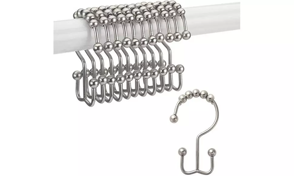 12-Pack Rustproof Shower Curtain Rings Stainless Steel Roller Shower Hooks