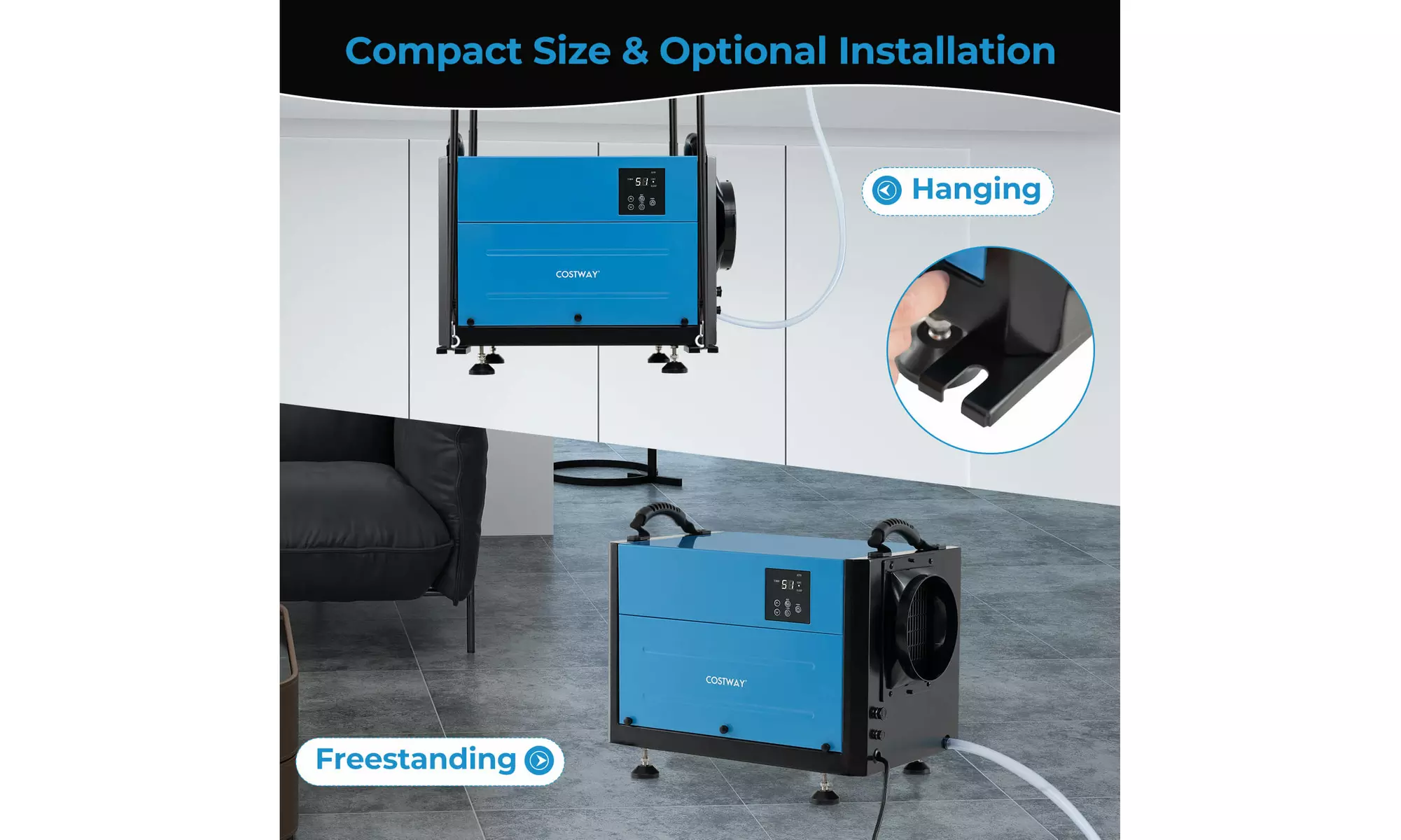 Costway Crawl Space Dehumidifier Commercial Dehumidifier w/ 3 Modes & 24H Timer