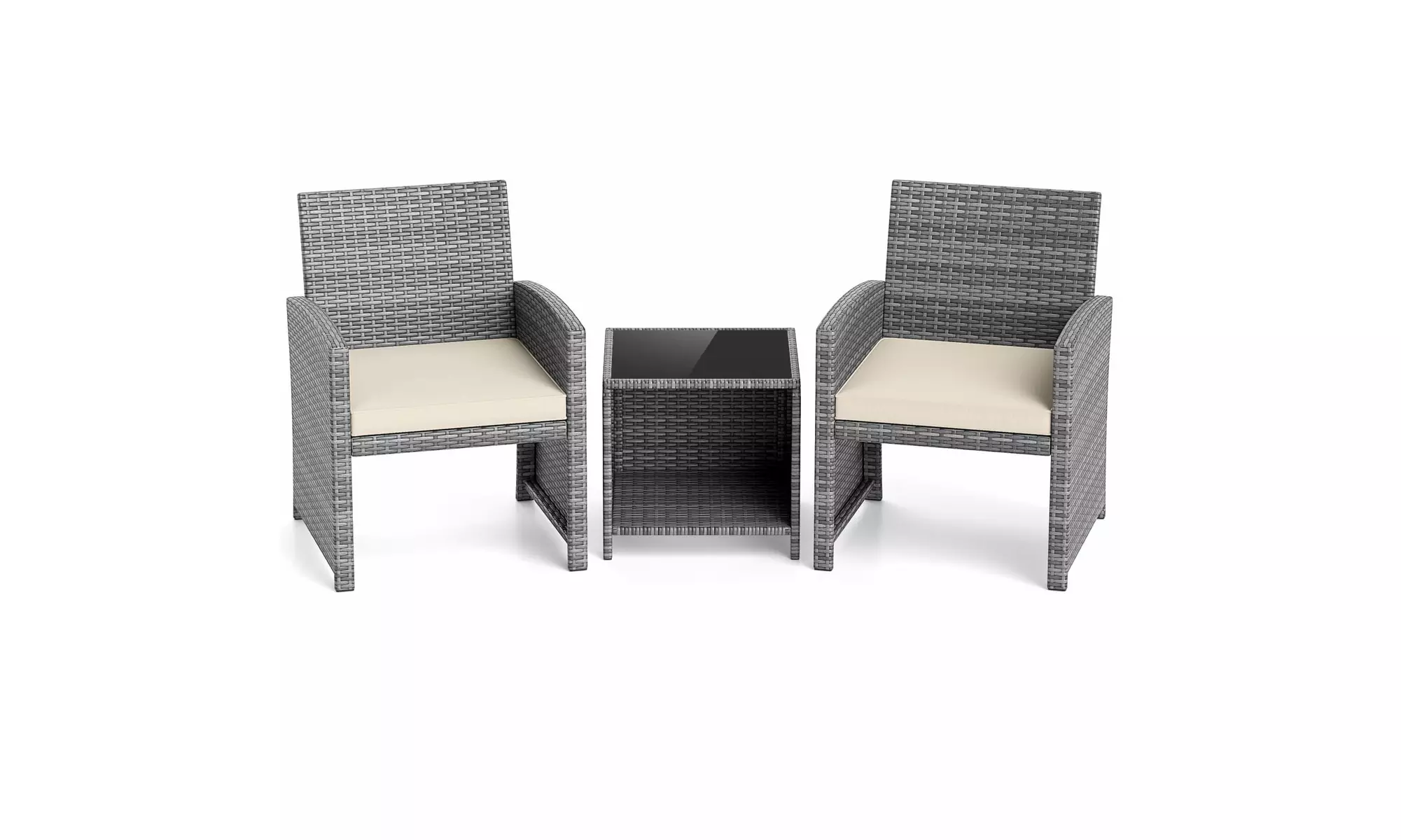 Costway 3-Piece Patio Furniture Set with Tempered Glass Coffee Table
