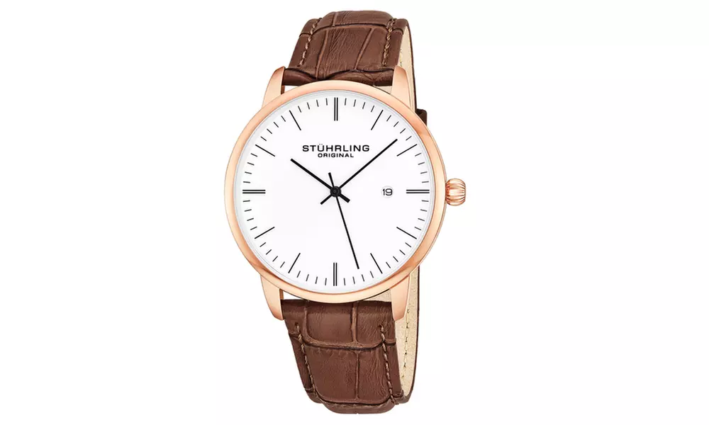 Stuhrling Original Mens Genuine Leather Dress Watch with Date GP16655