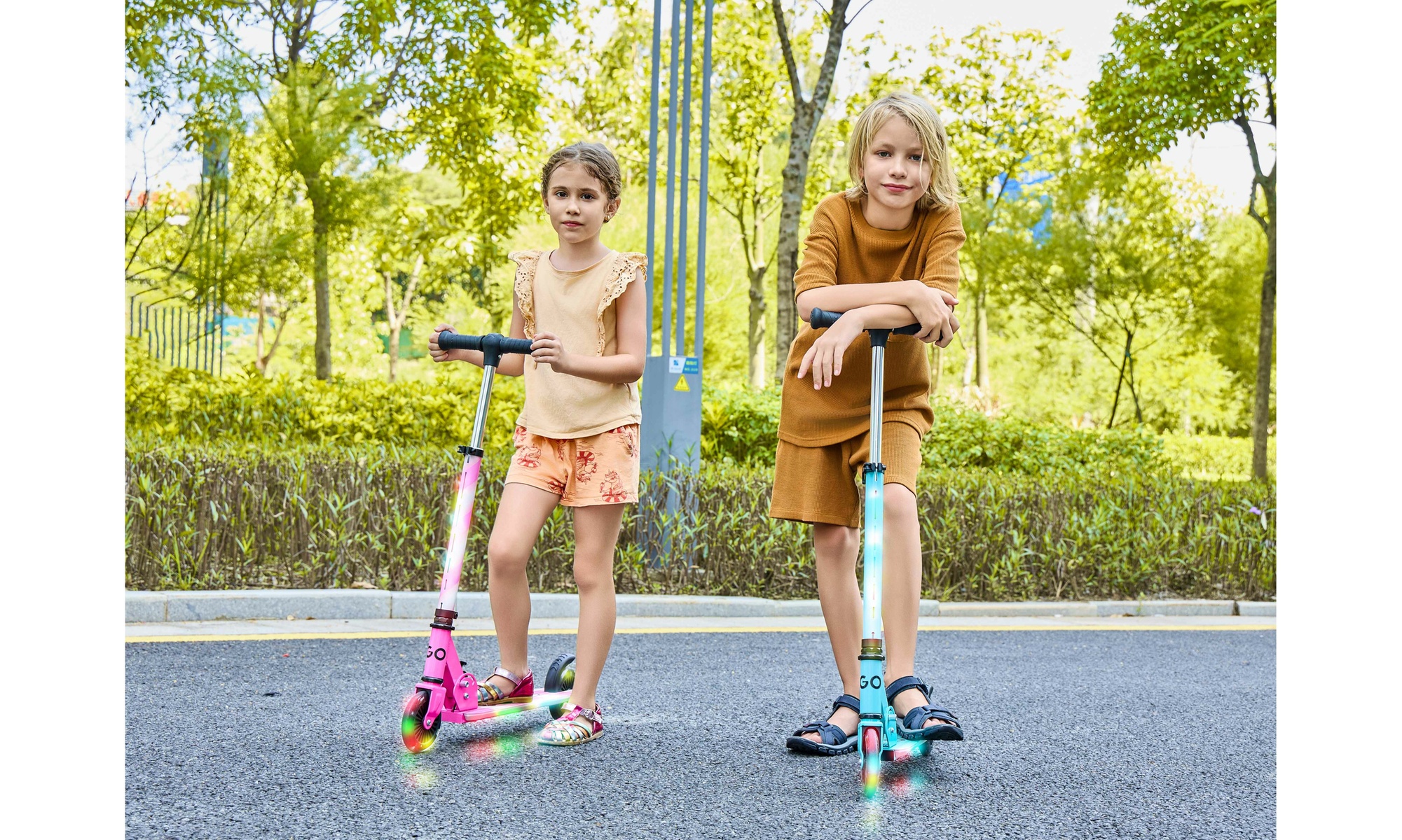 GoPowerBike GoLume 2-Wheel Foldable Kick Scooter with Light Up Deck and Wheels