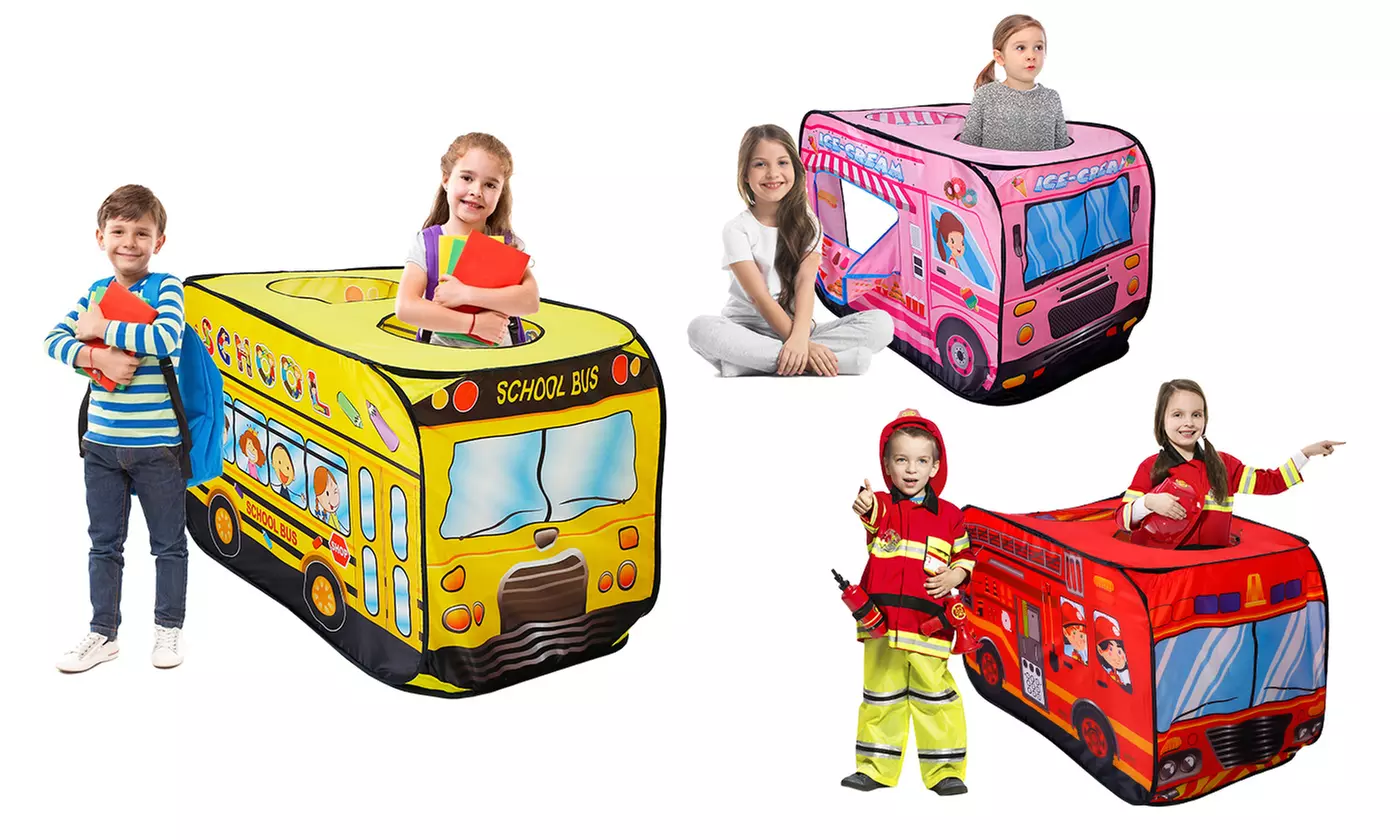 iMounTEK Kid's Pop-Up Play Tent - School Bus, Ice Cream Truck, & Fire Truck - Primary Image