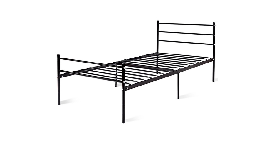 Image 12: Black Twin Size Metal Bed Frame Platform 6 Legs Headboards Furniture