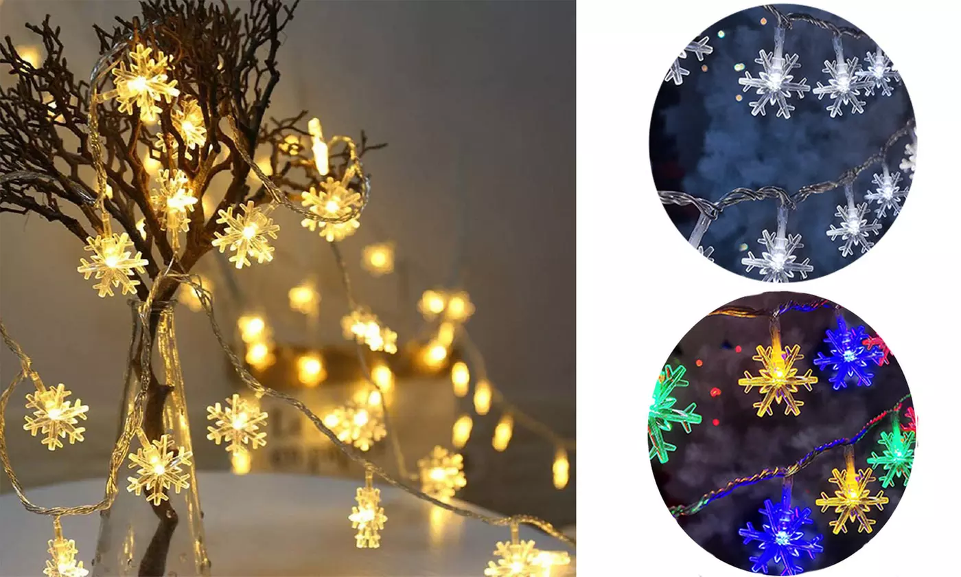 10/20/30Ft Snowflake String Lights Fairy Lights Indoor Outdoor Xmas Tree Decor - Primary Image
