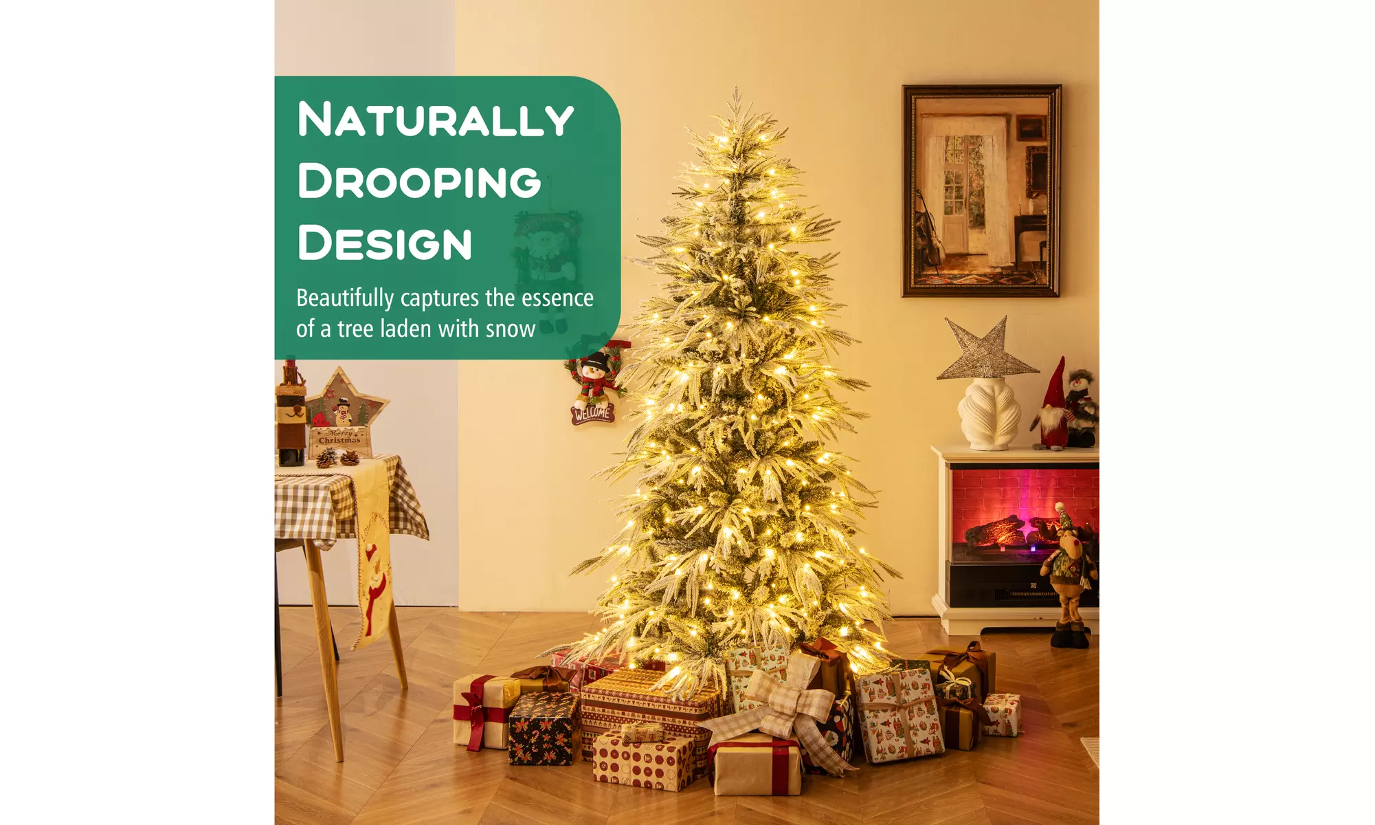 Costway Pre-Lit Artificial Christmas Tree with Branch Tips | Warm White LED Lights | Easy Setup & Home Decor