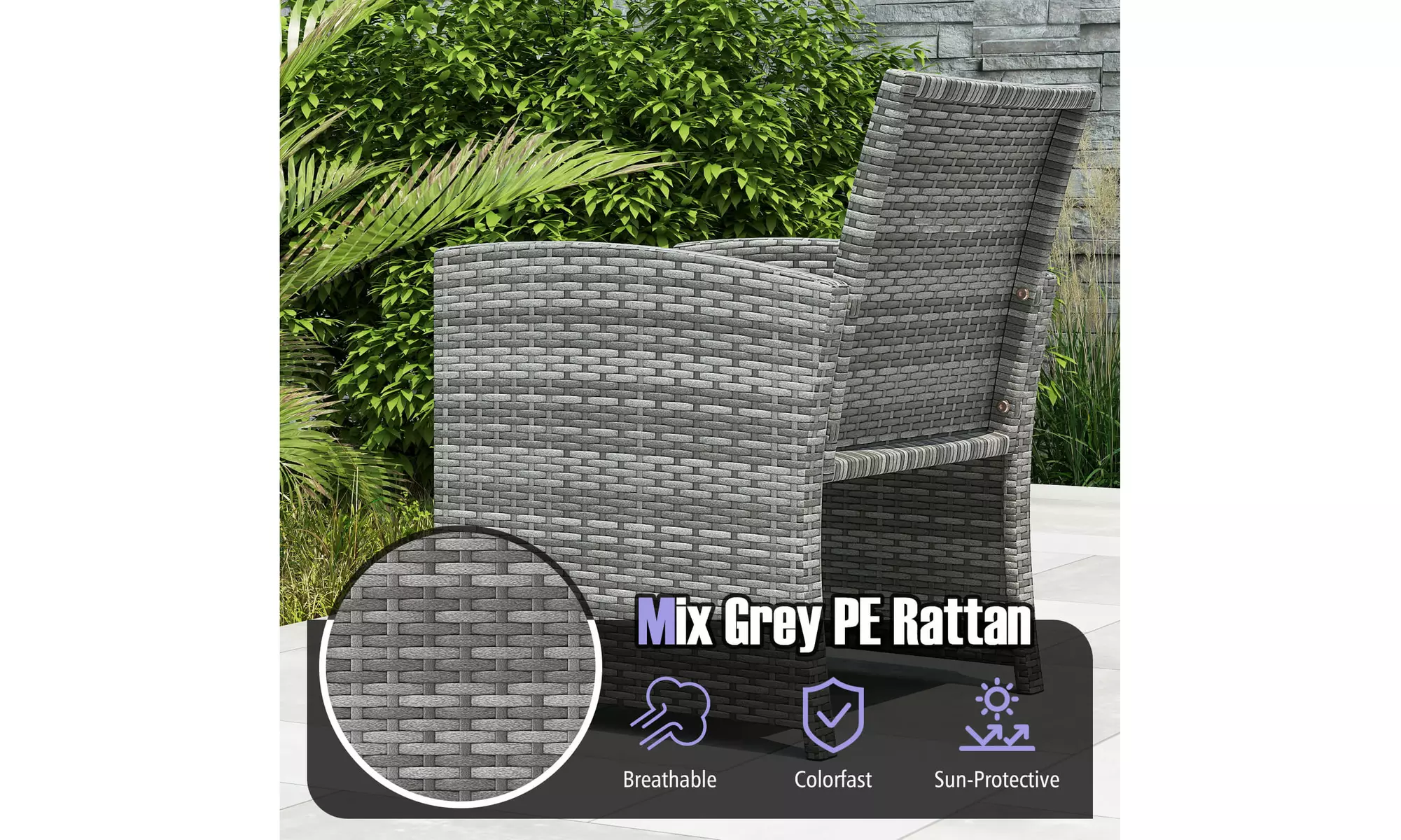 Costway 3-Piece Patio Furniture Set with Tempered Glass Coffee Table