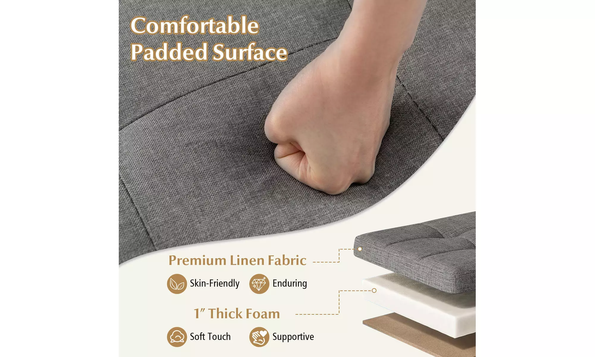 Costway 18 Inches Ottoman with Storage,Tray & Rubber Wood Legs for Small Space