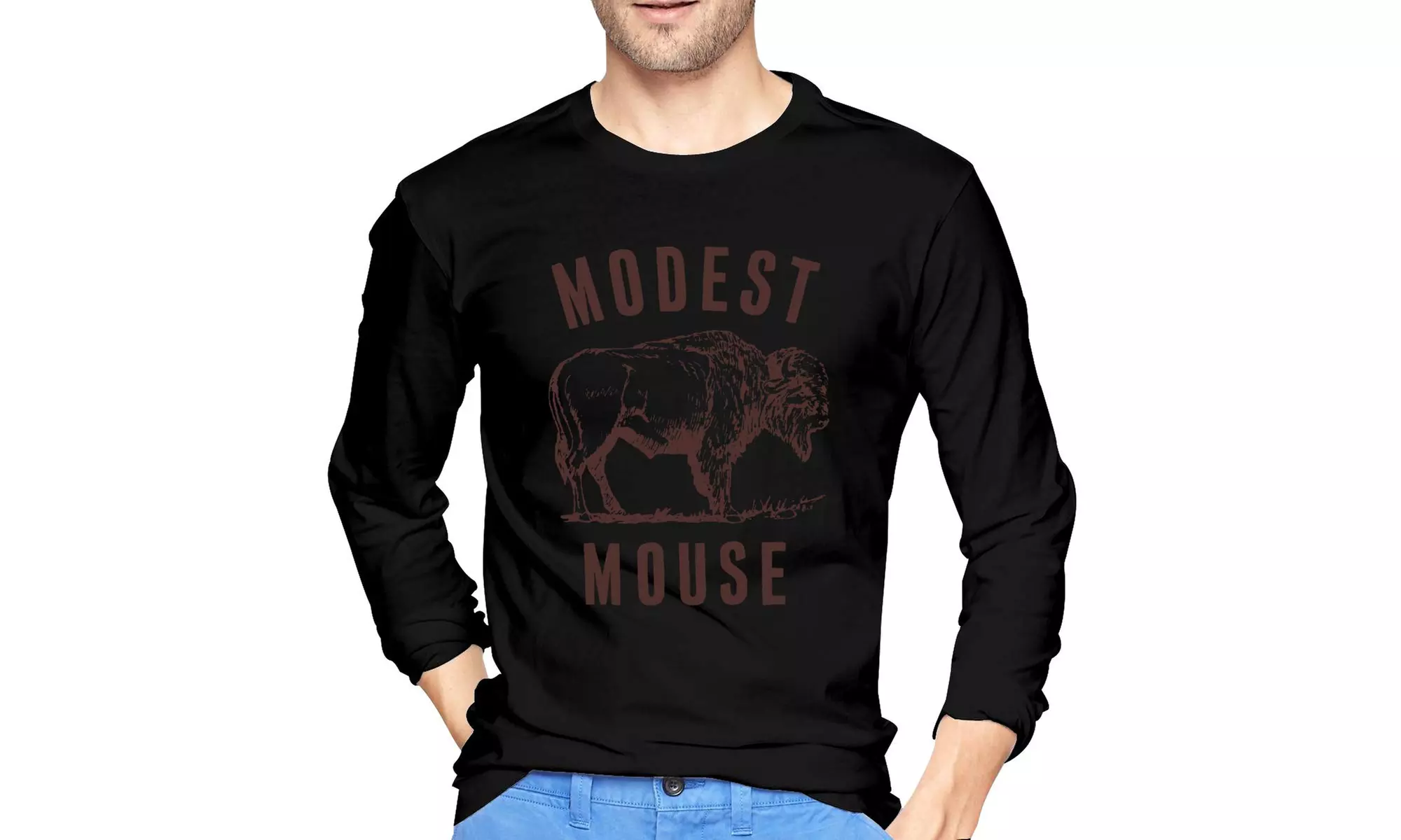 Modest Mouse Cotton Mens T Shirt Novelty Long Sleeve Mans Shirts Black - Primary Image