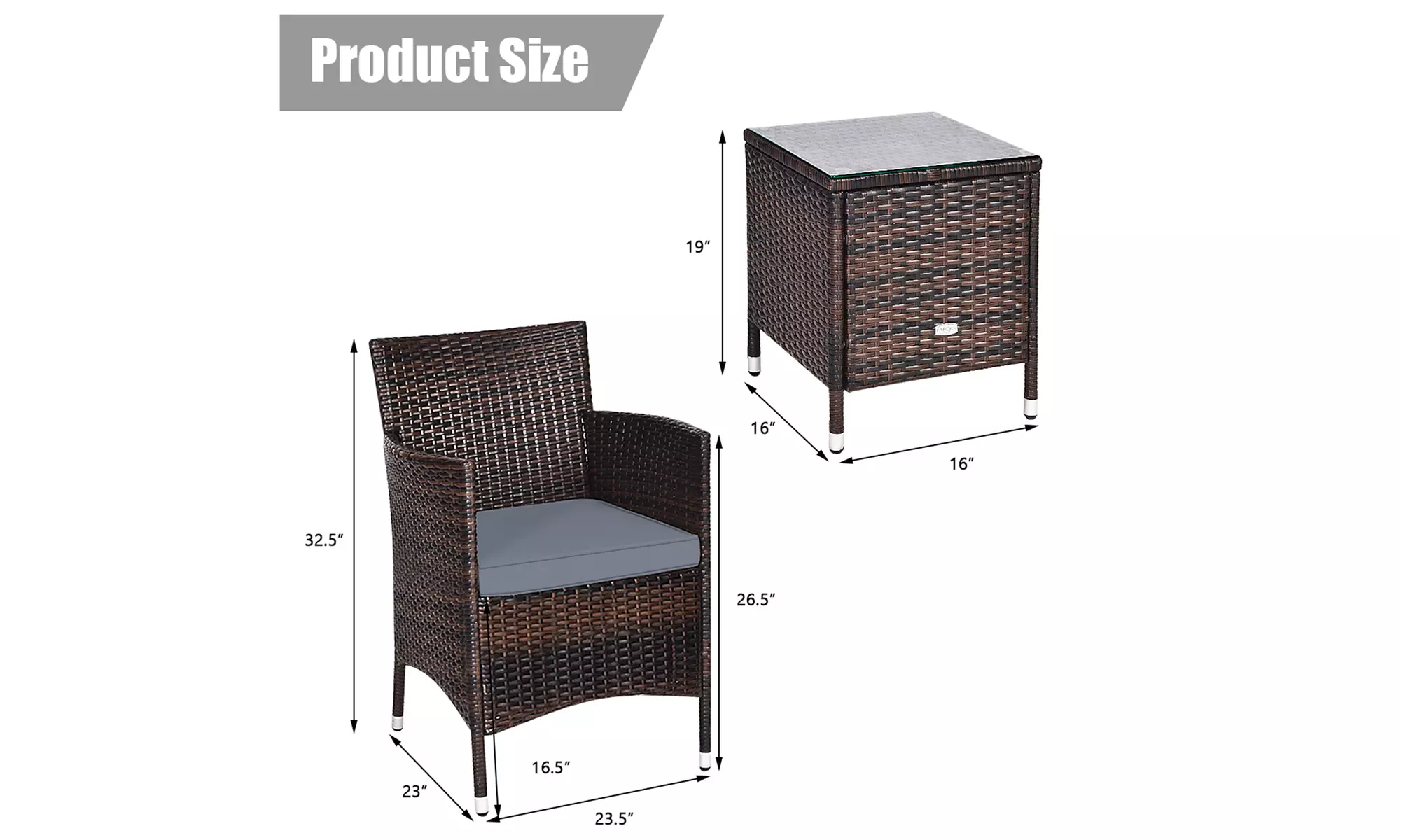 Costway Outdoor 3 PCS PE Rattan Wicker Furniture Sets Chairs Coffee Table Garden