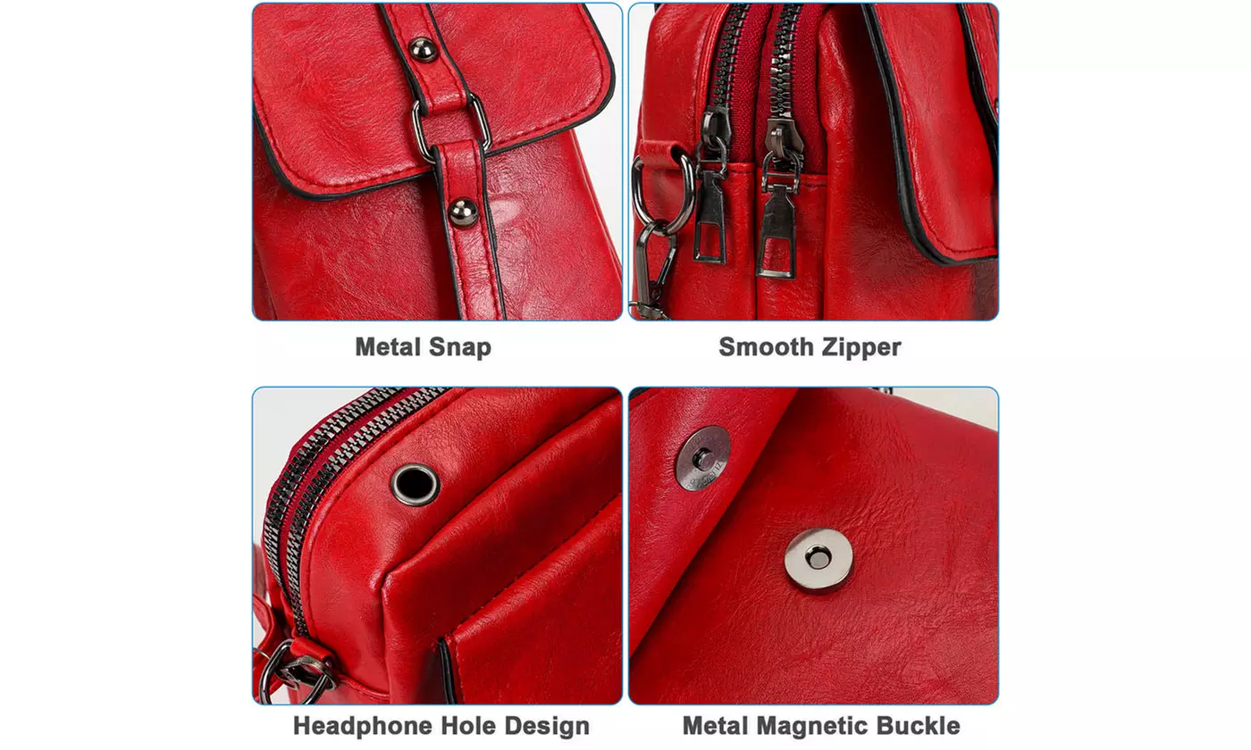 ItBelongs2U Women's Vintage Leather PU Shoulder Crossbody Phone Bag