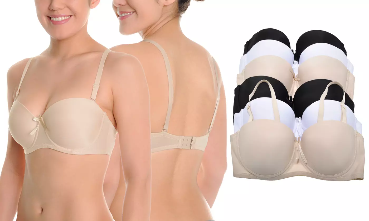 Women's Lightly Padded Convertible Strapless Bra with Silicone Grip (6-Pack) - Second Medium