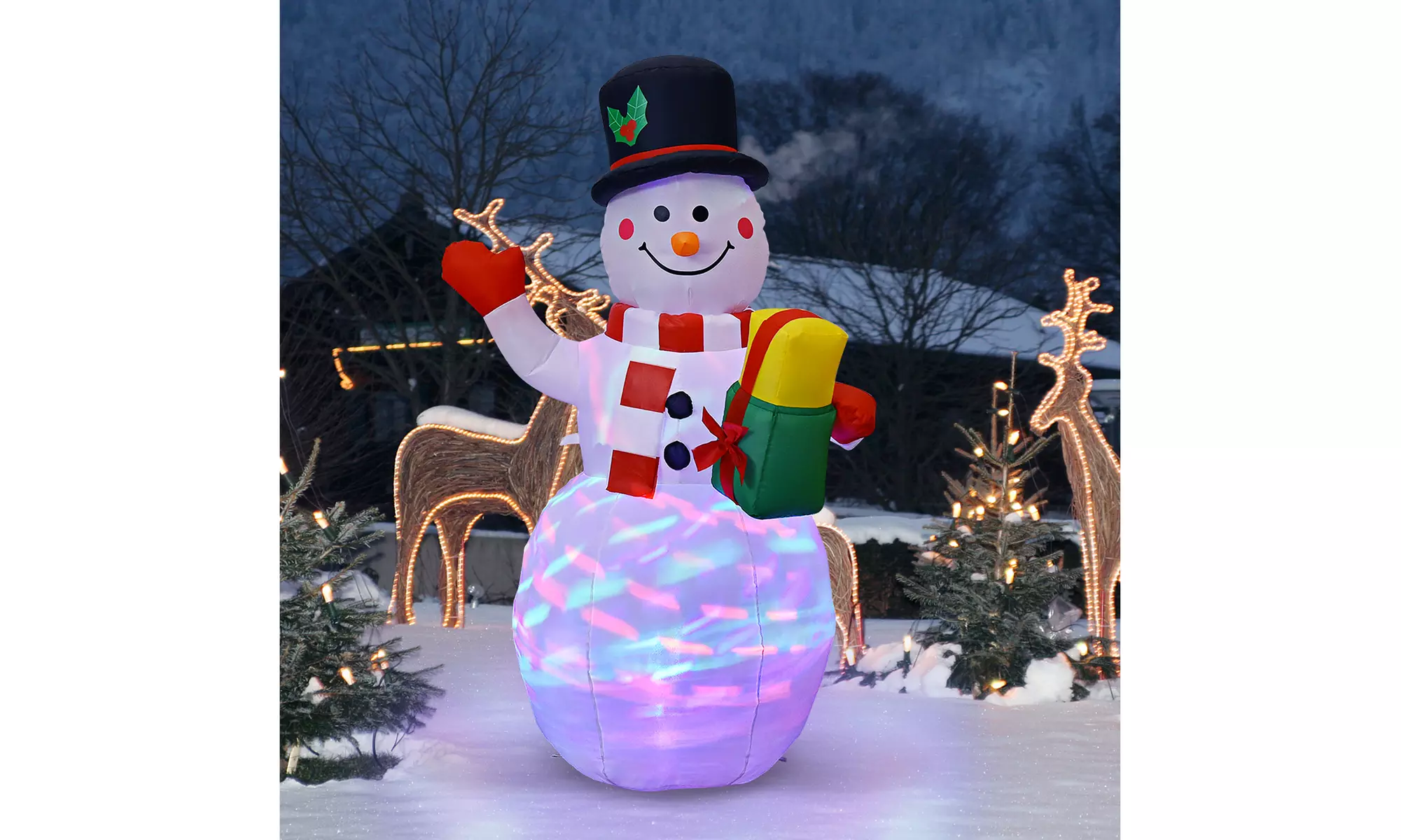 5 FT Tall Snowman Inflatable Blow up Inflatable w/Built-in Colorful LED Lights - Primary Image
